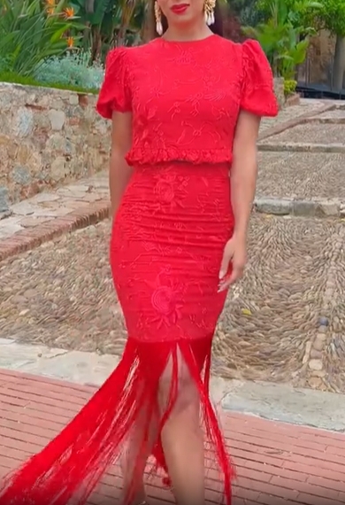 Embroidered Fringe Skirt Set