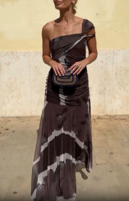One-Shoulder Tie-Dye Evening Dress