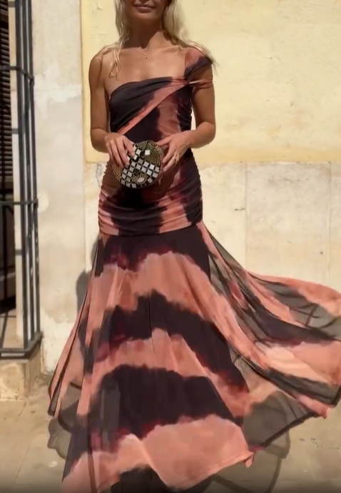 One-Shoulder Tie-Dye Evening Dress