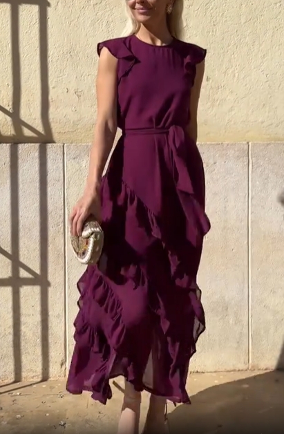 Ruffled Cap-Sleeve Maxi Dress