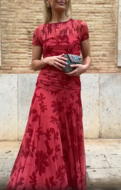 Red Whispering Elegance Mesh Dress