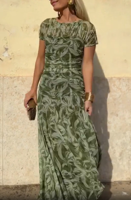 Green Botanical Mesh Dress