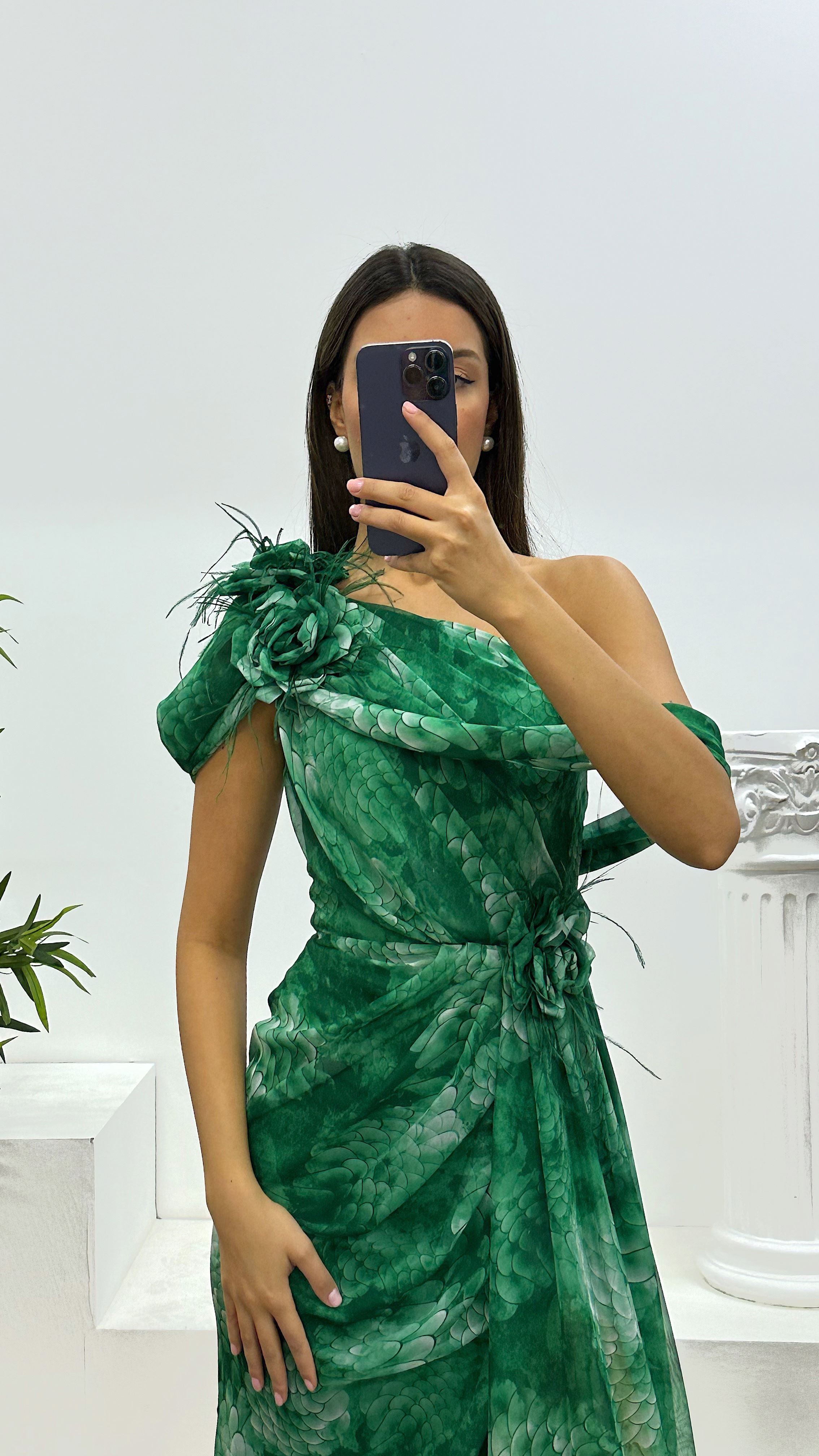One Shoulder Chiffon Evening Dress