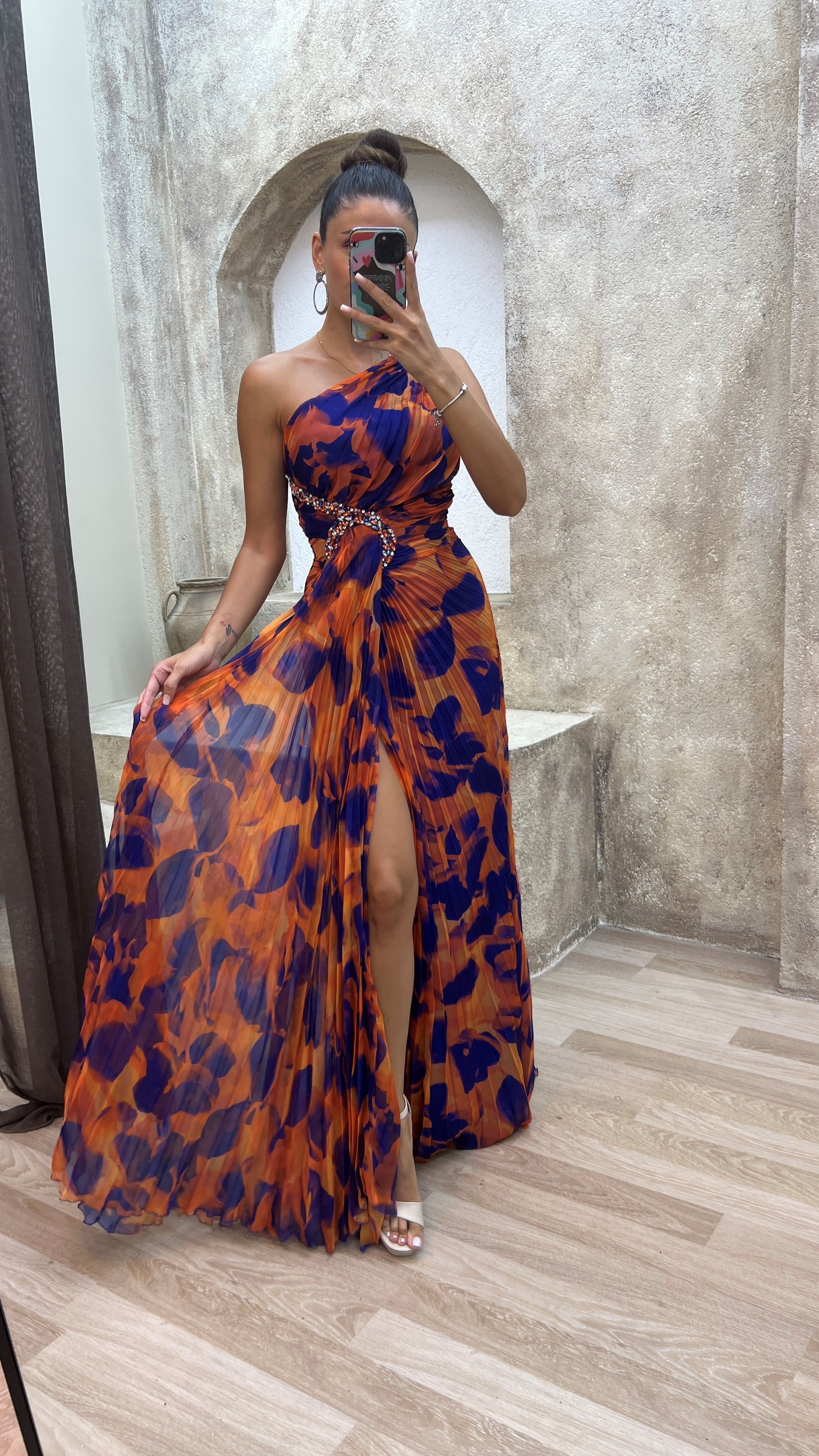ONE SHOULDER WAIST PROCESSING DETAIL DESIGN DRESS
