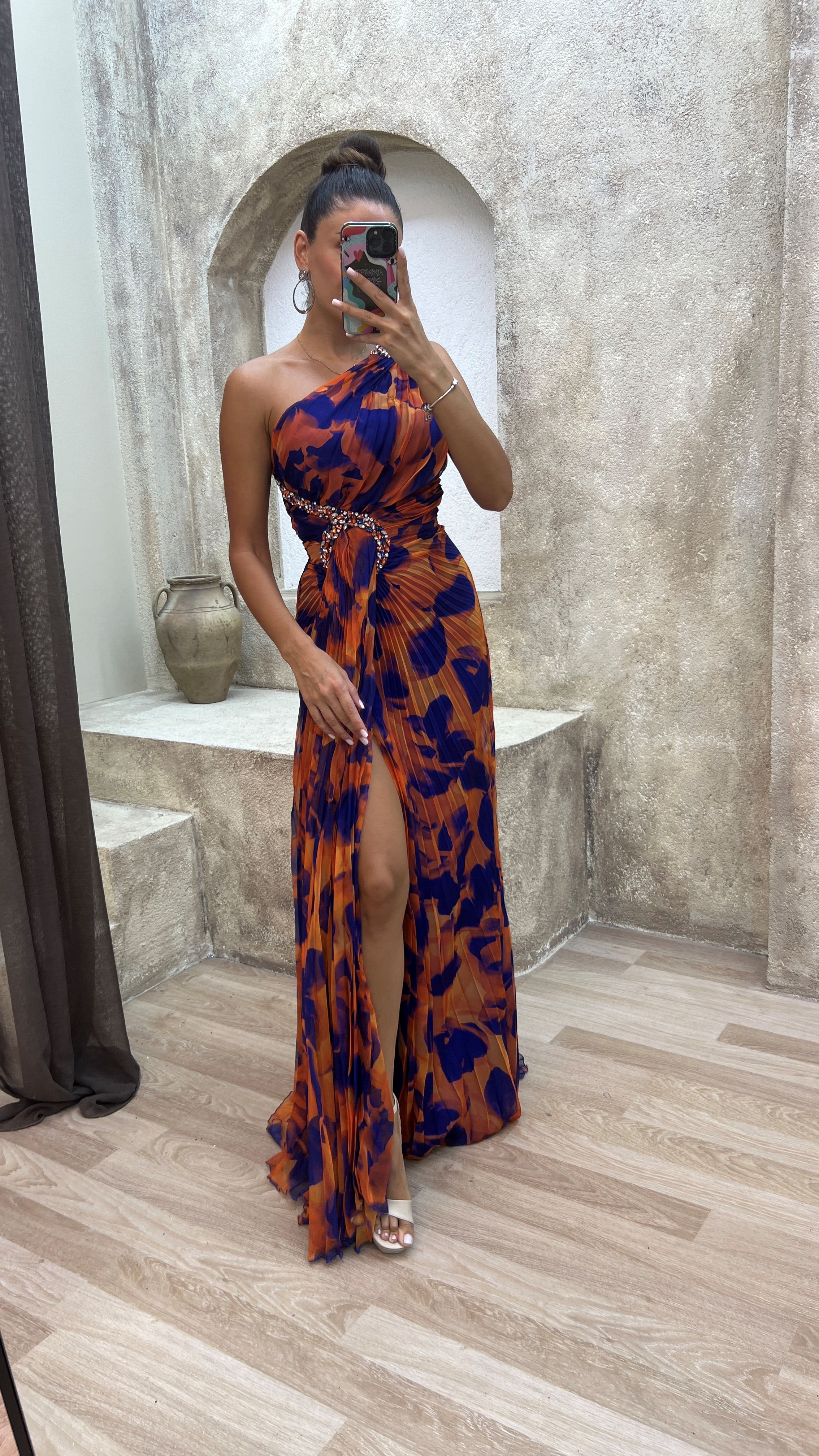 ONE SHOULDER WAIST PROCESSING DETAIL DESIGN DRESS