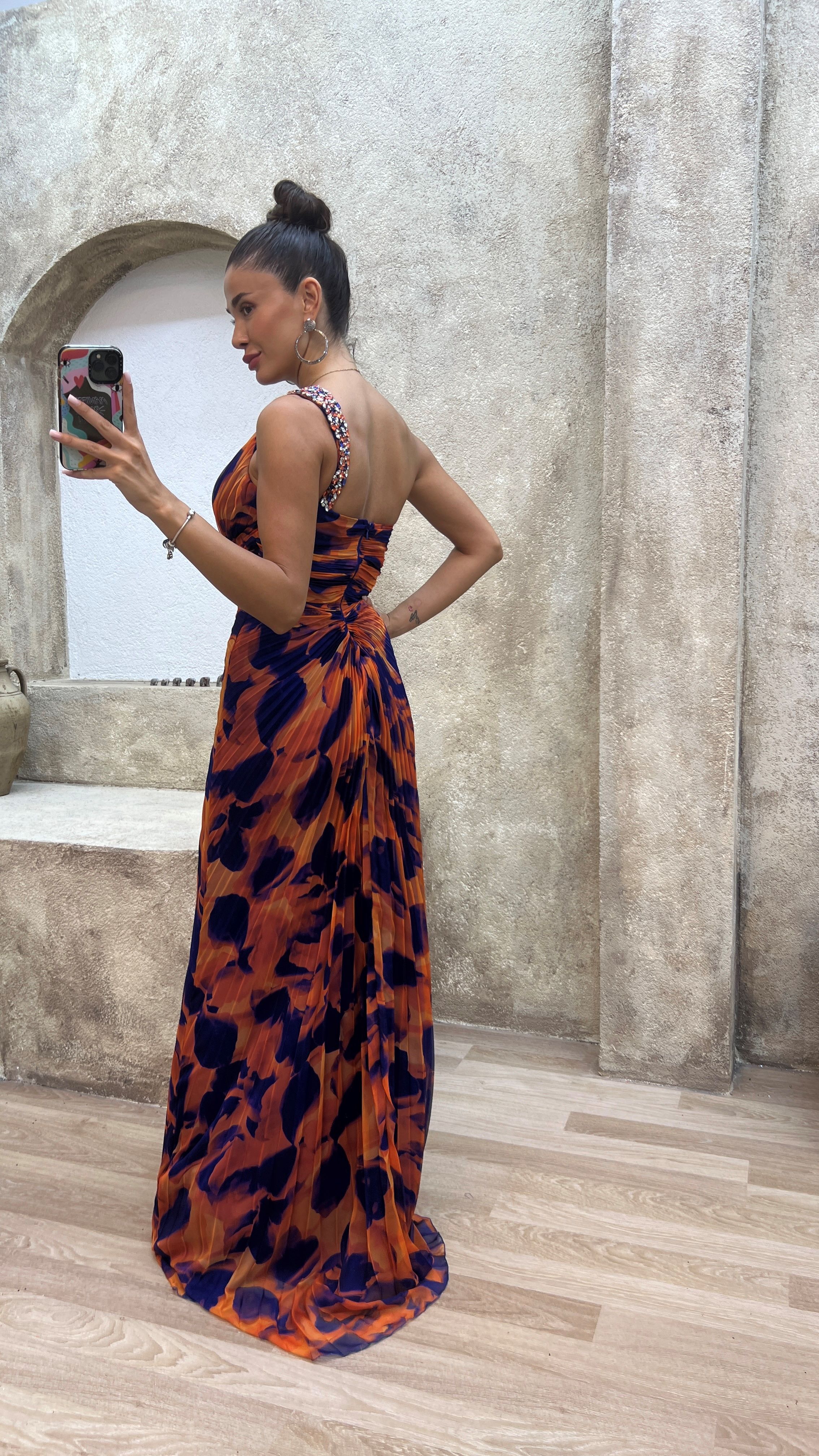 ONE SHOULDER WAIST PROCESSING DETAIL DESIGN DRESS