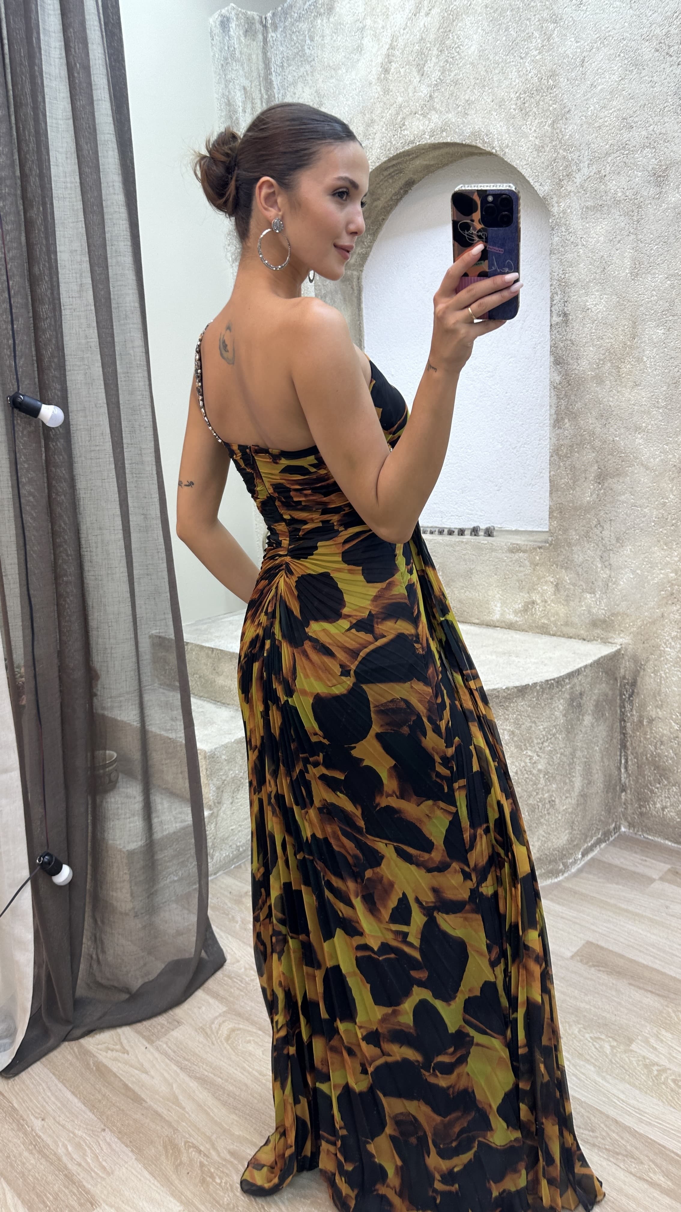 ONE SHOULDER WAIST PROCESSING DETAIL DESIGN DRESS