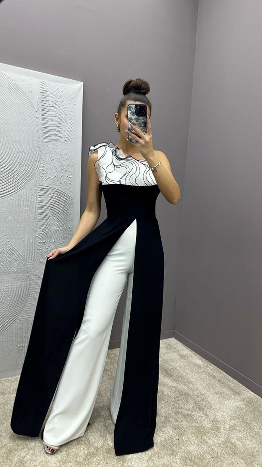 BUST RUFFLED DESIGN JUMPSUIT DRESS