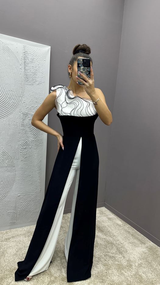 BUST RUFFLED DESIGN JUMPSUIT DRESS