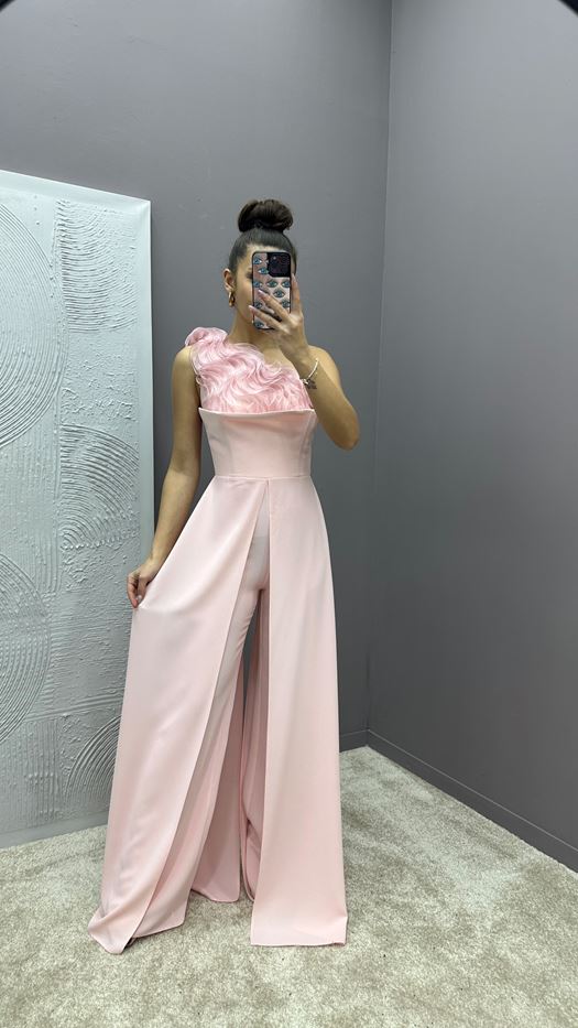 BUST RUFFLED DESIGN JUMPSUIT DRESS