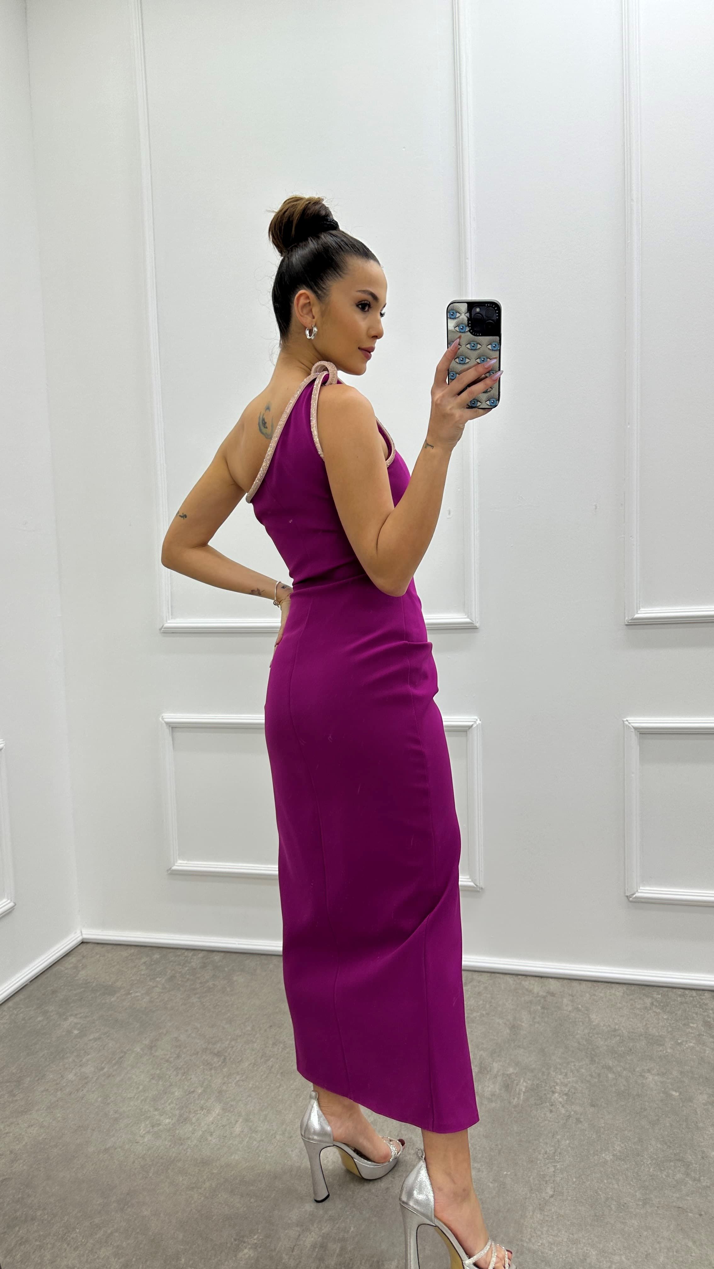 One Shoulder Embroidery Detail Detail Design Dress
