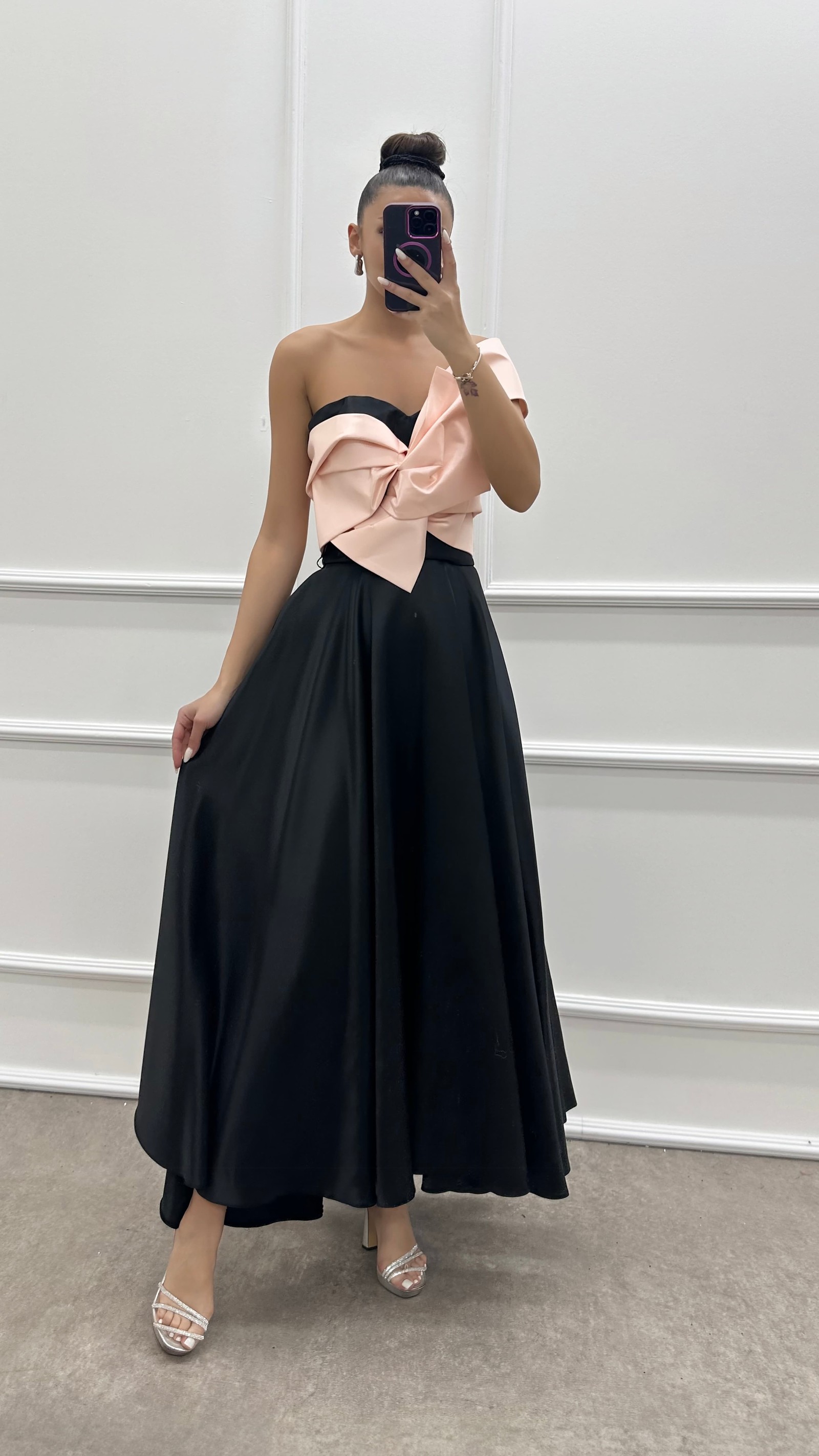 POWDER ONE SHOULDER CHEST BOW DRESS