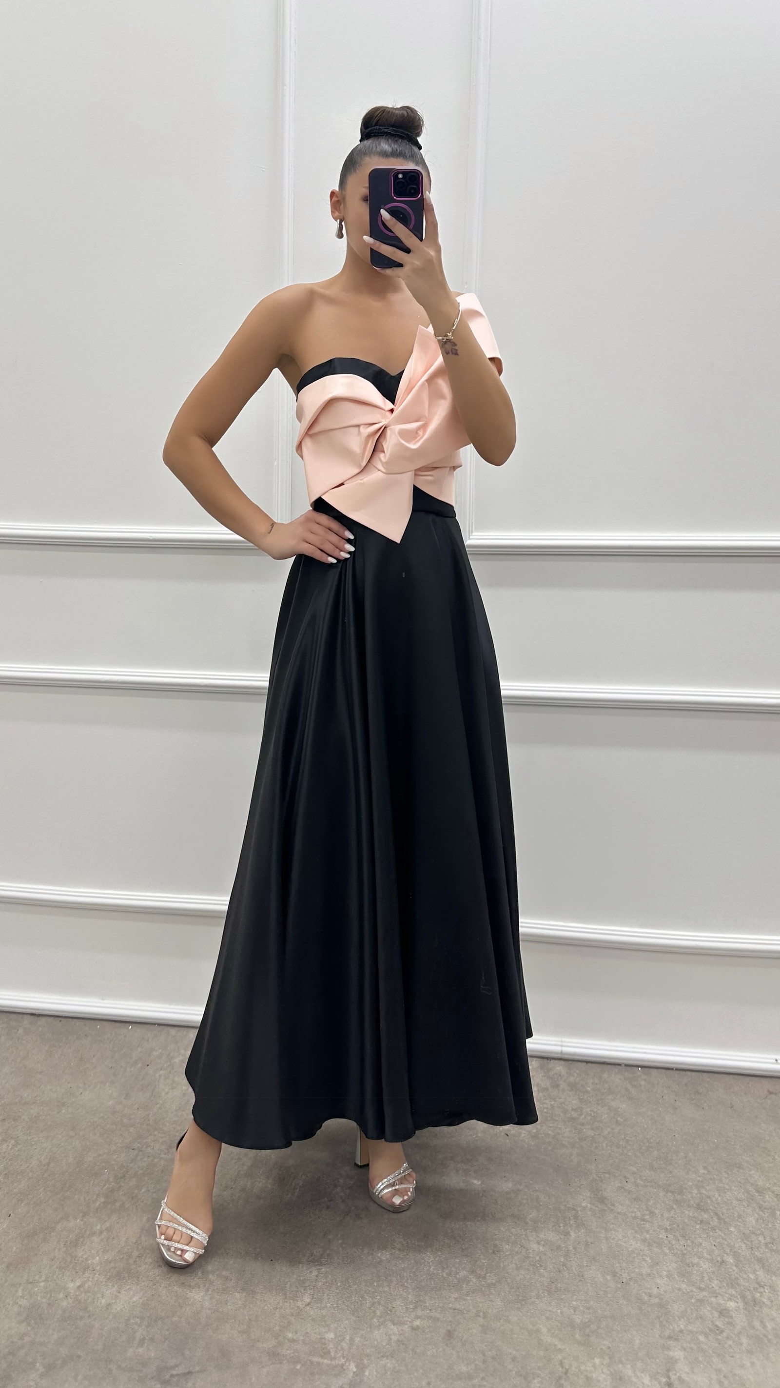 POWDER ONE SHOULDER CHEST BOW DRESS