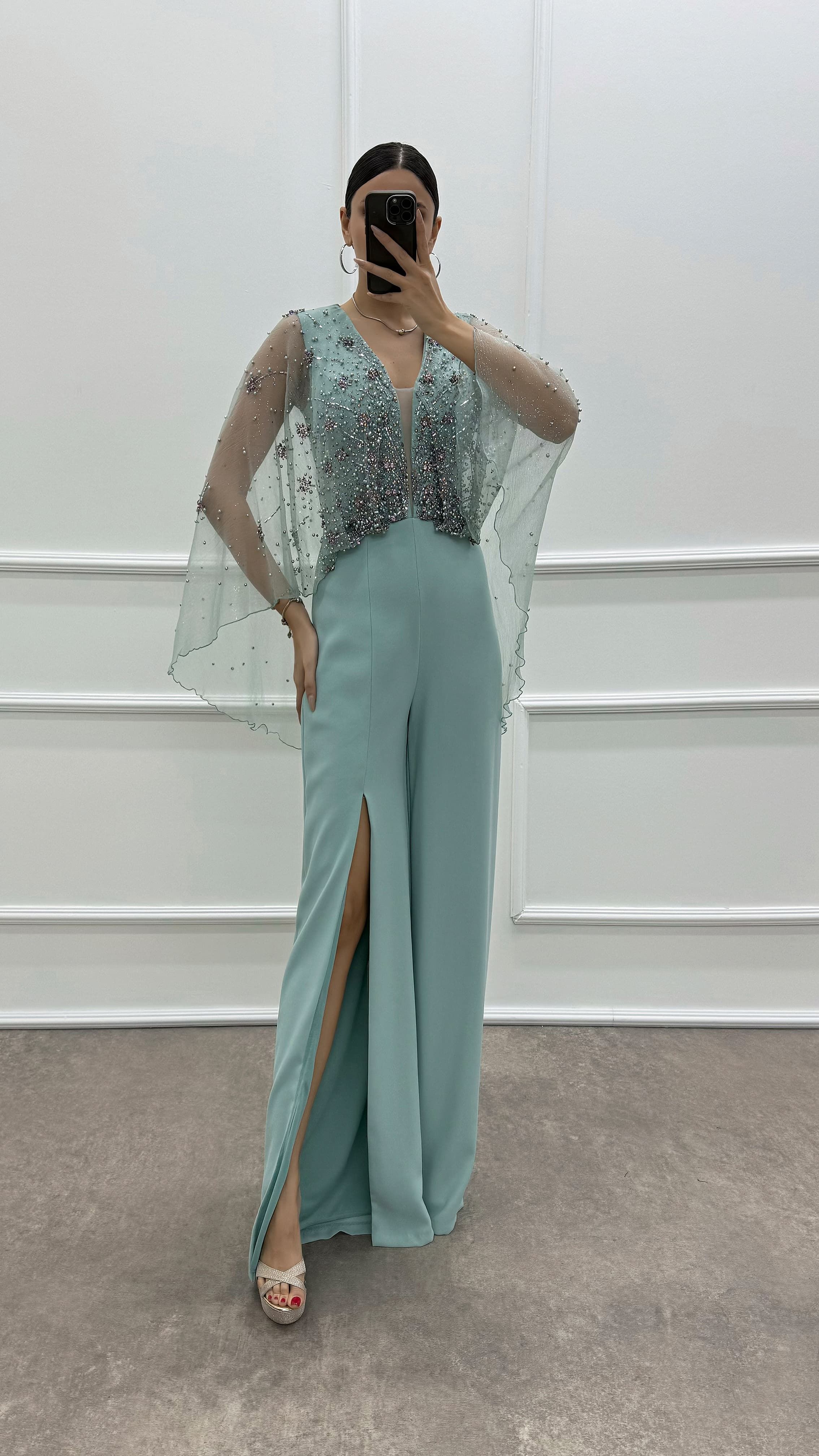 Cape Embroidered Design Jumpsuit