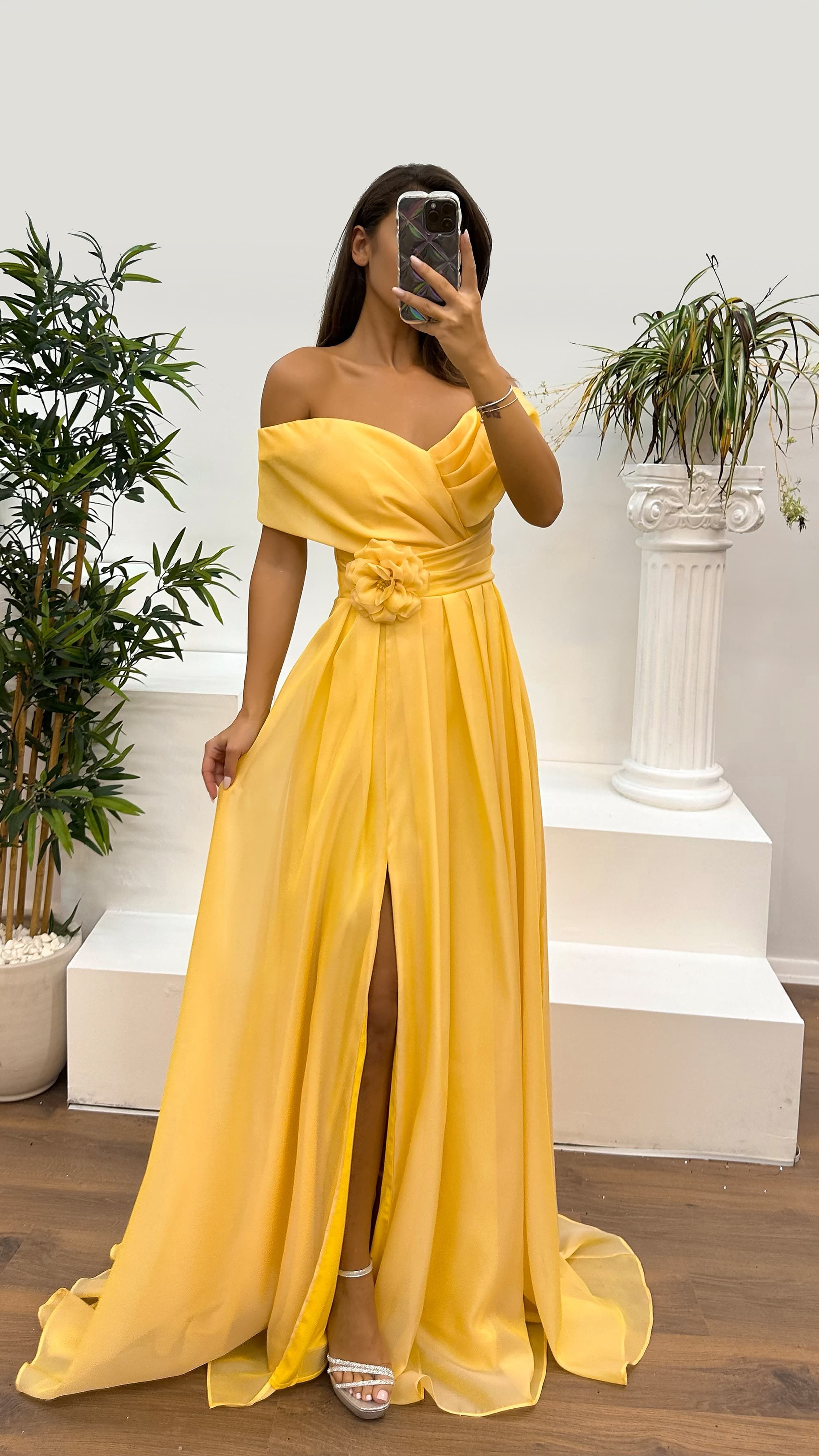 Strapless Waist Rose Detail Design Dress