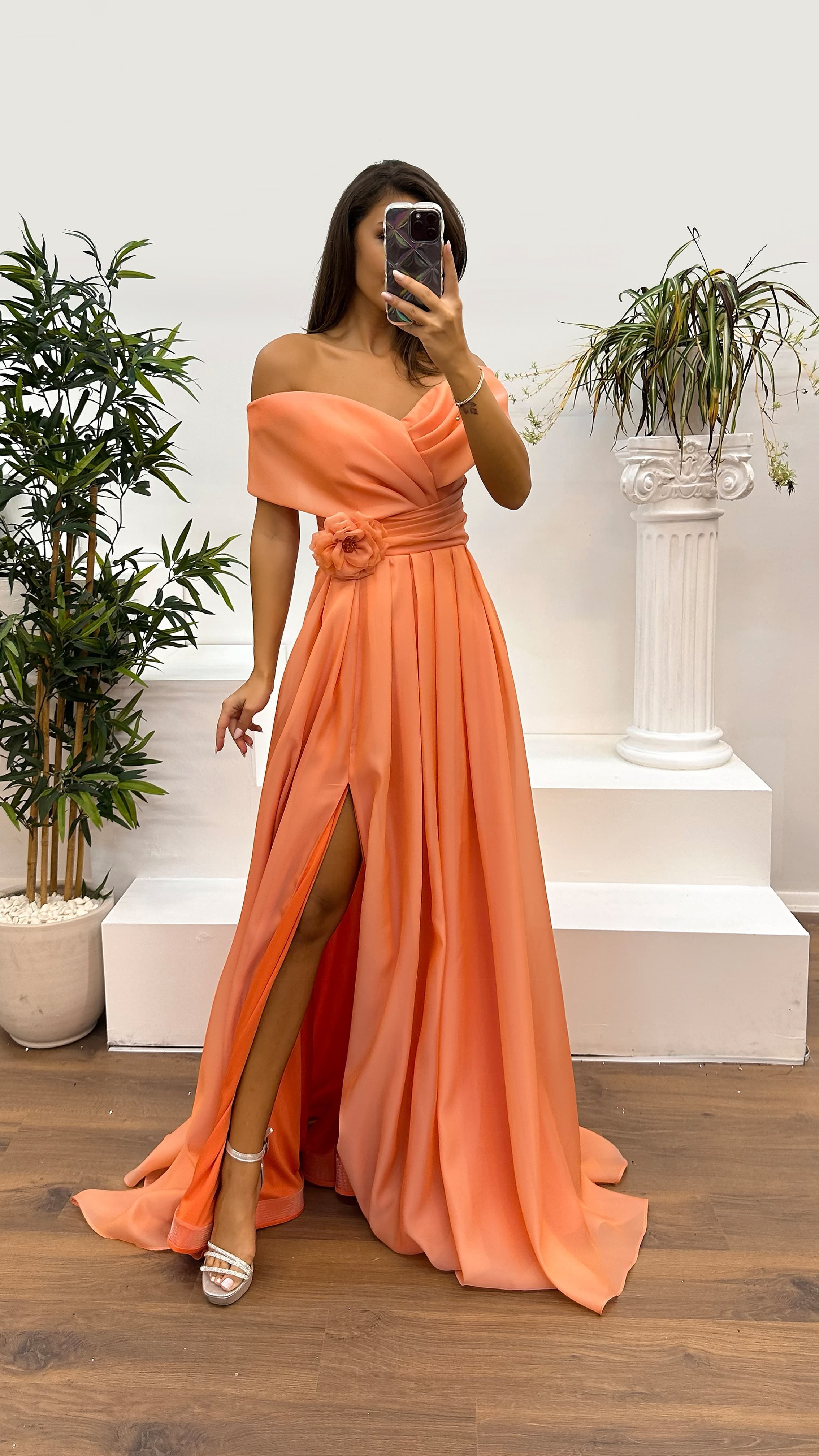 Strapless Waist Rose Detail Design Dress