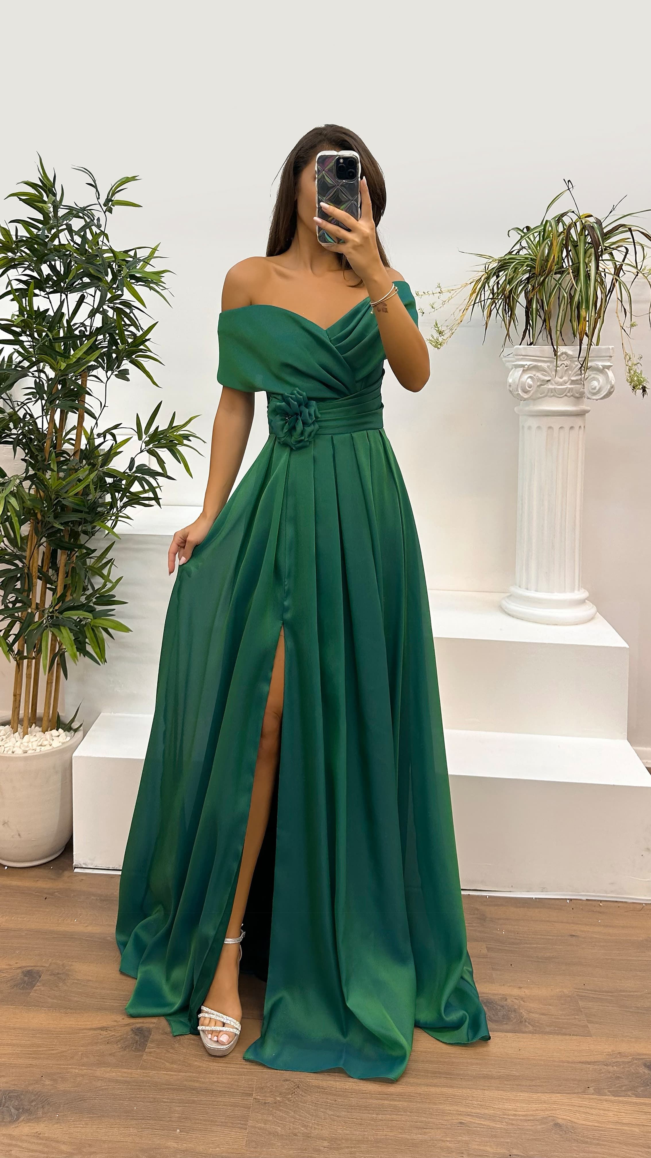 Strapless Waist Rose Detail Design Dress
