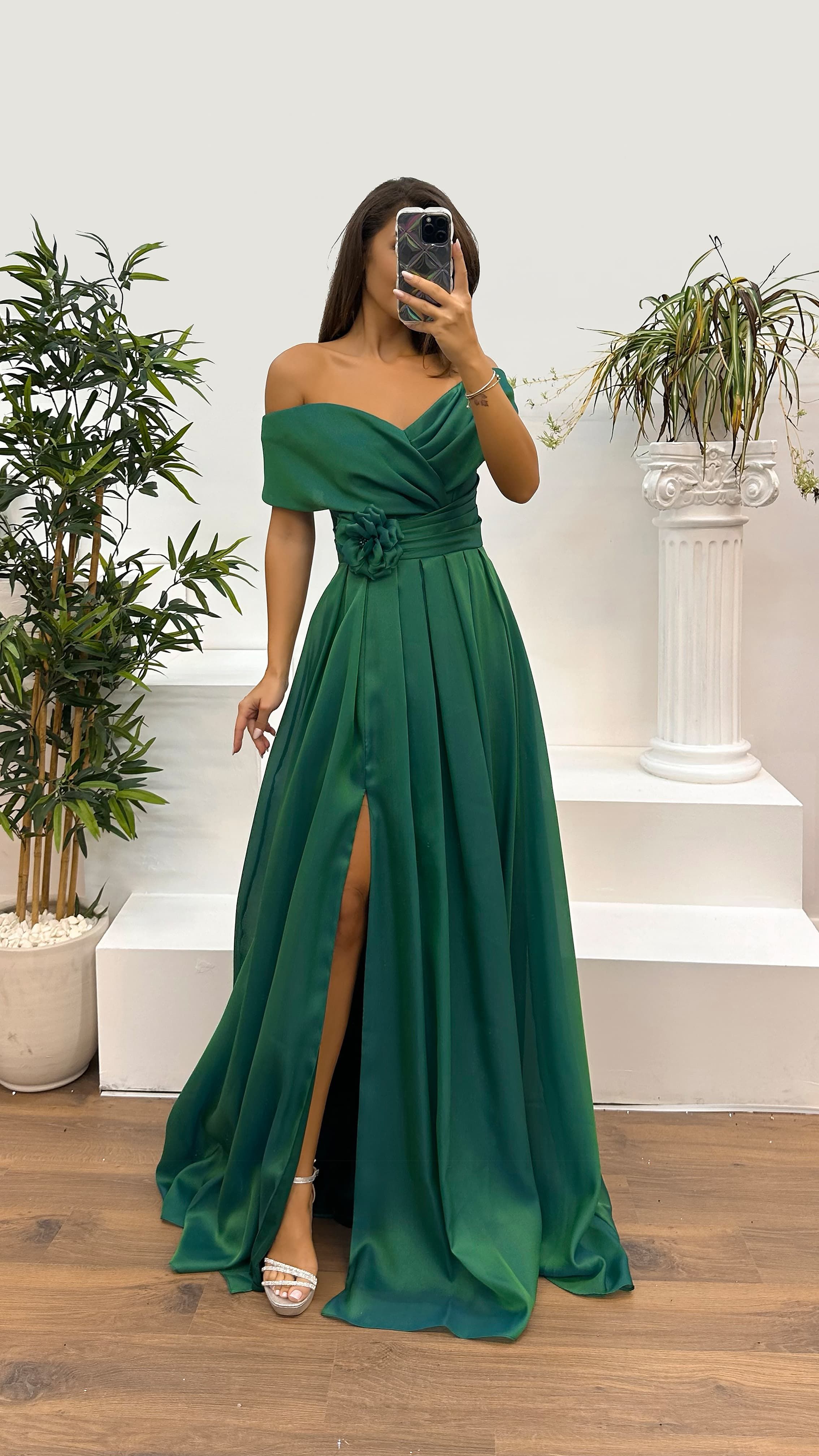 Strapless Waist Rose Detail Design Dress