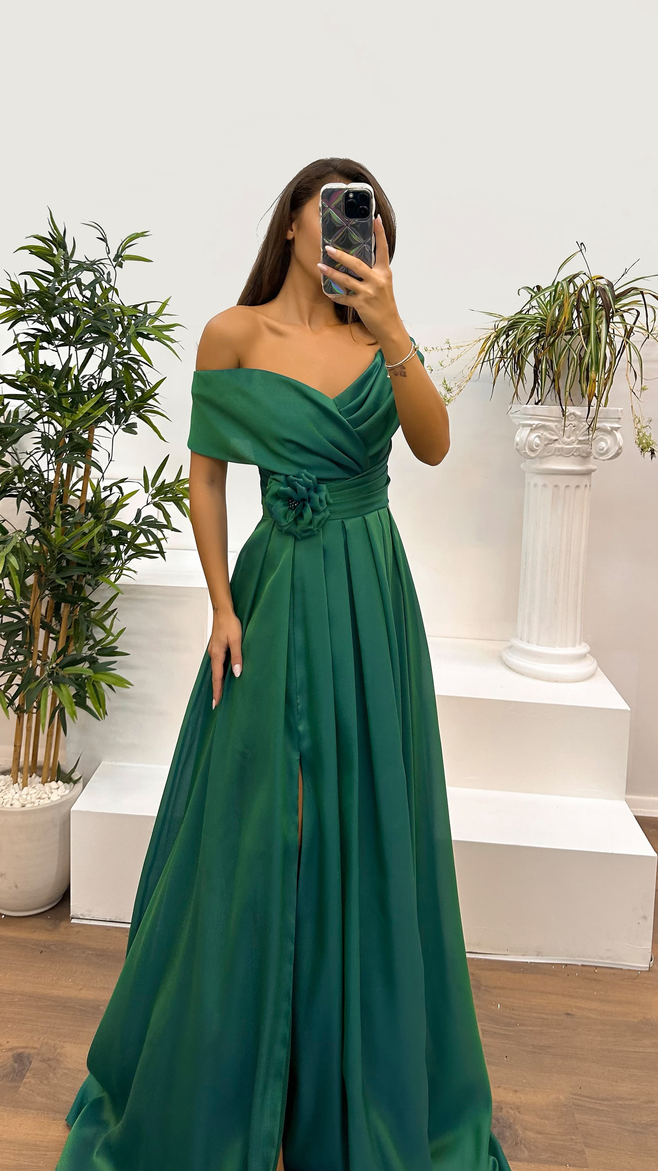 Strapless Waist Rose Detail Design Dress