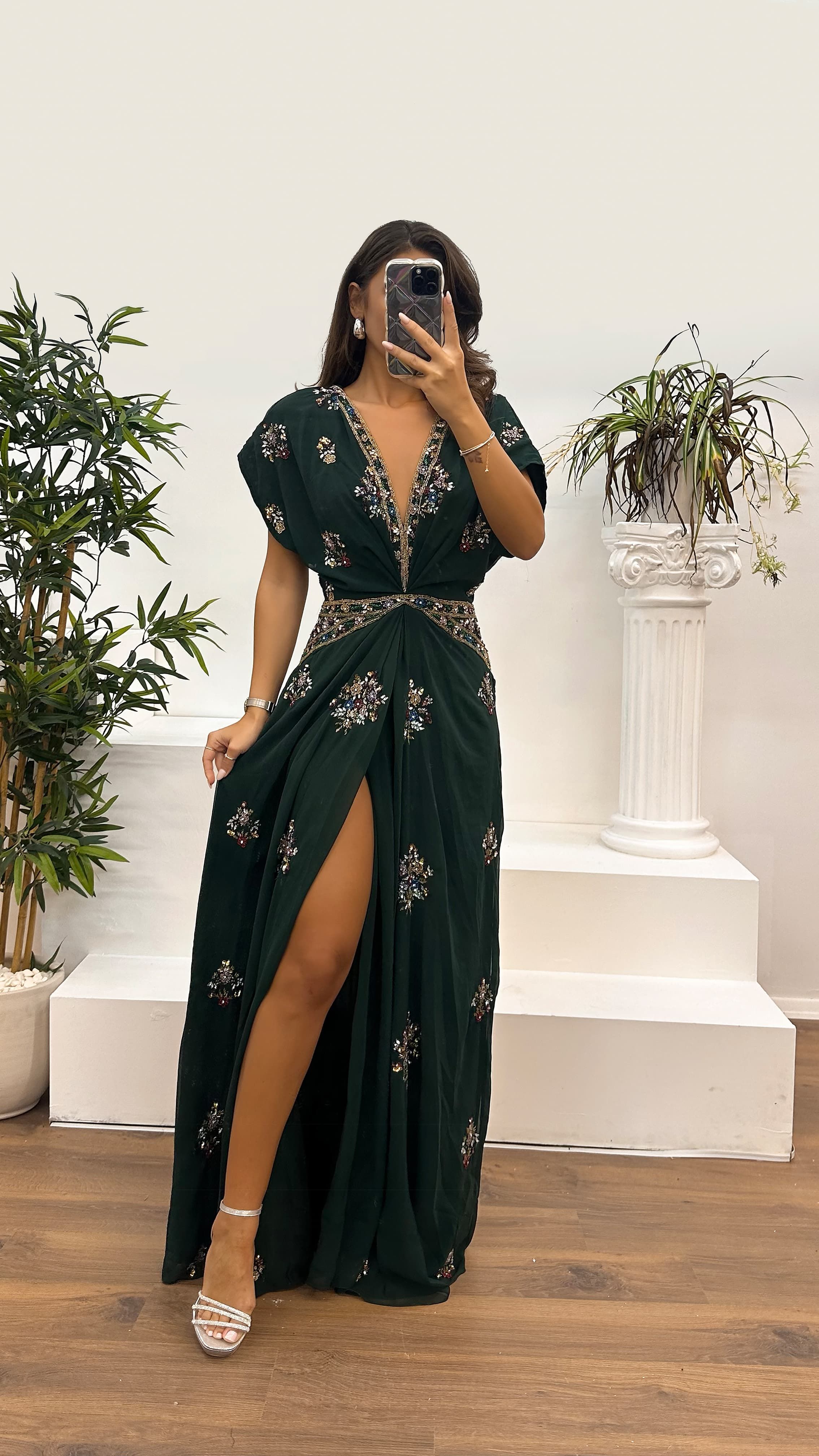 V-Neck Patterned Special Design Dress