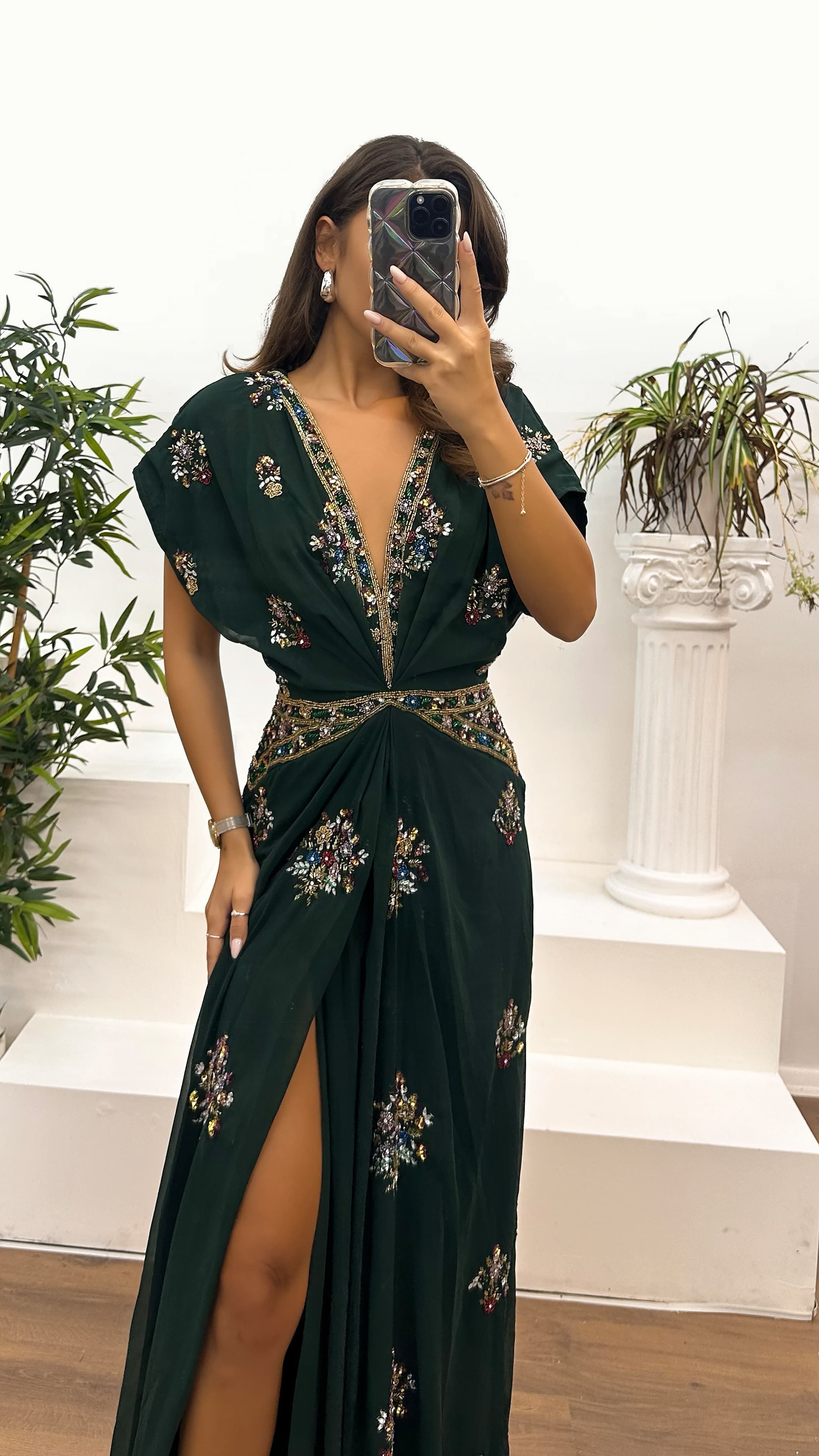 V-Neck Patterned Special Design Dress