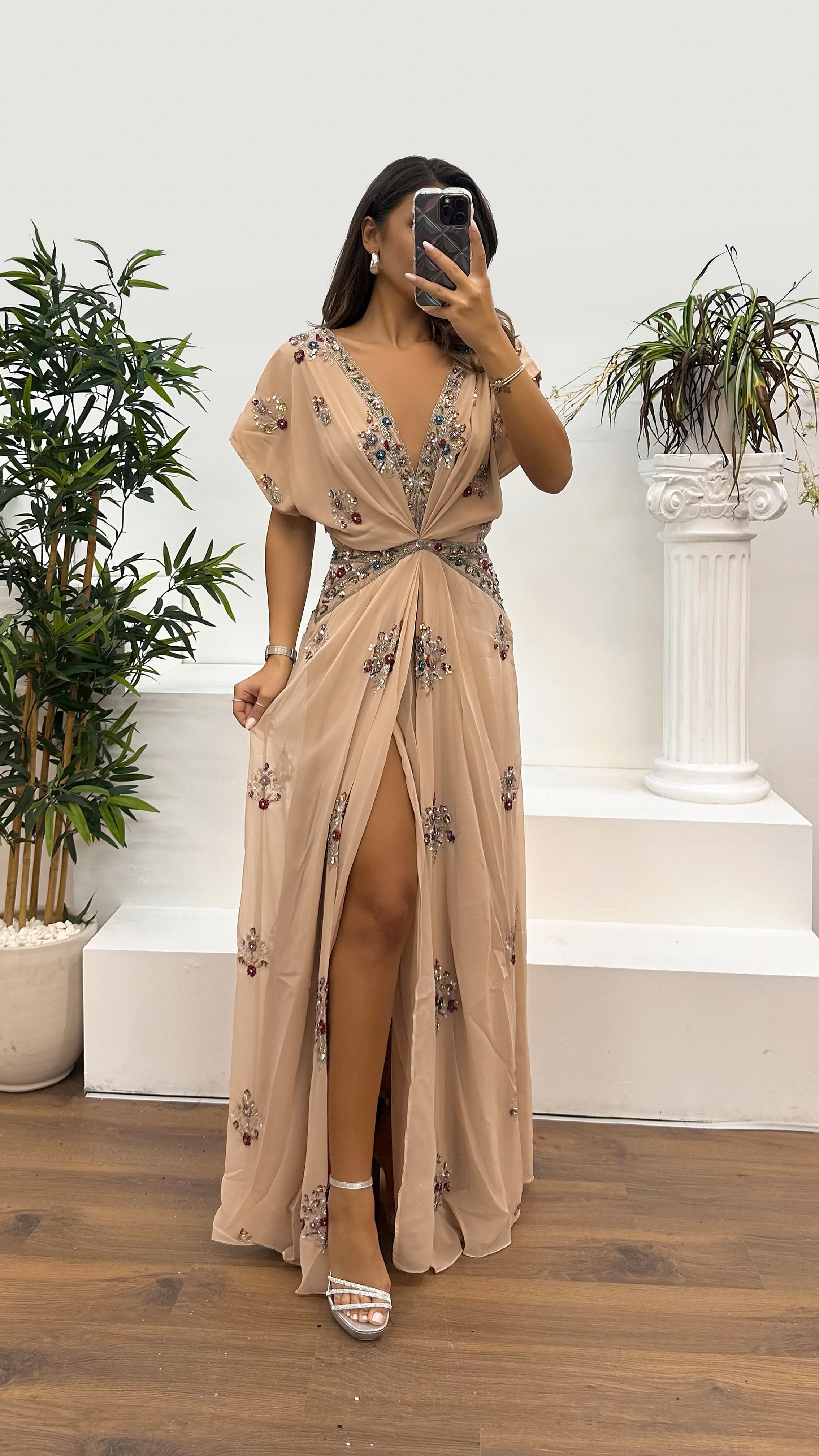 V-Neck Patterned Special Design Dress