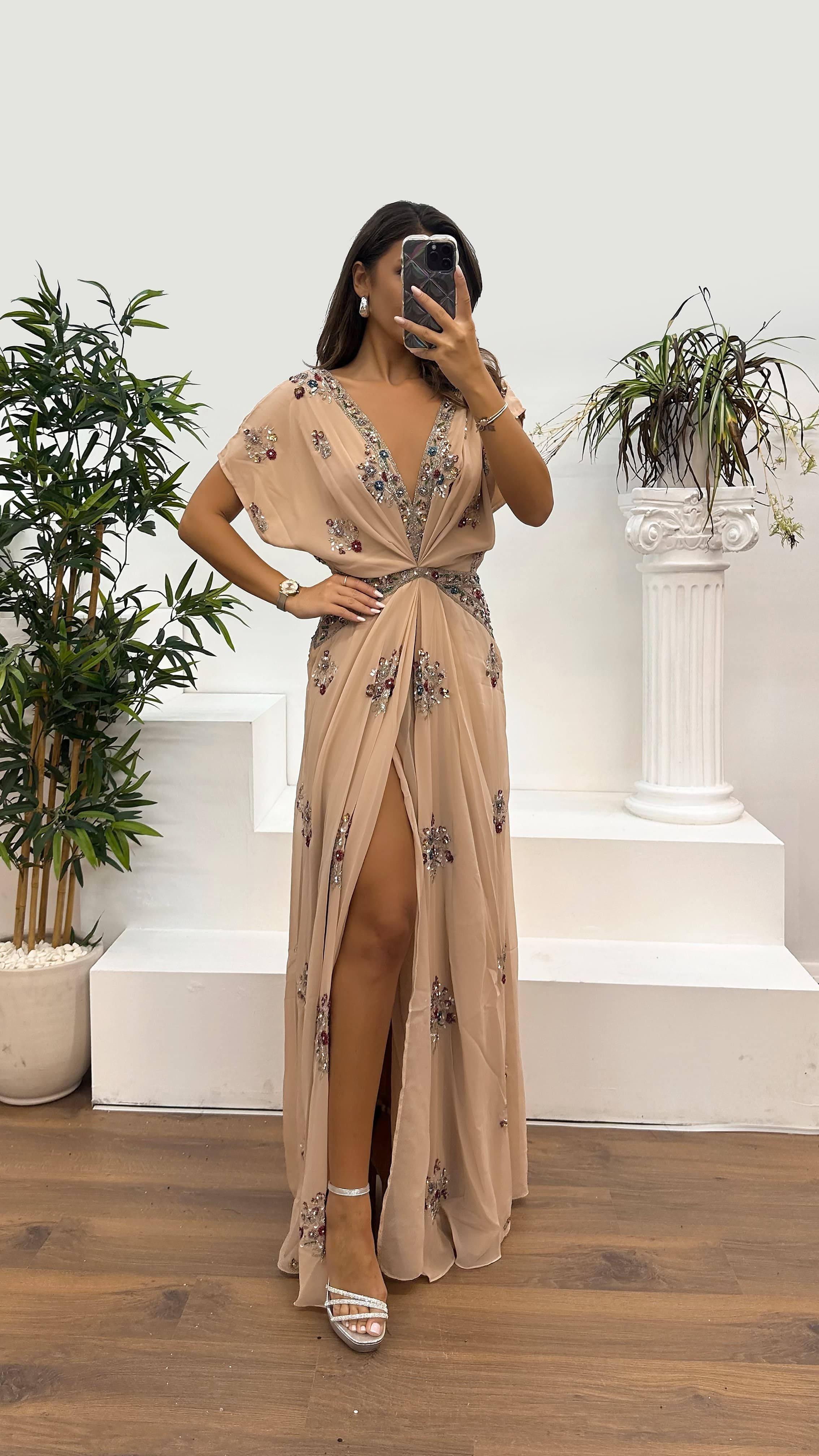 V-Neck Patterned Special Design Dress