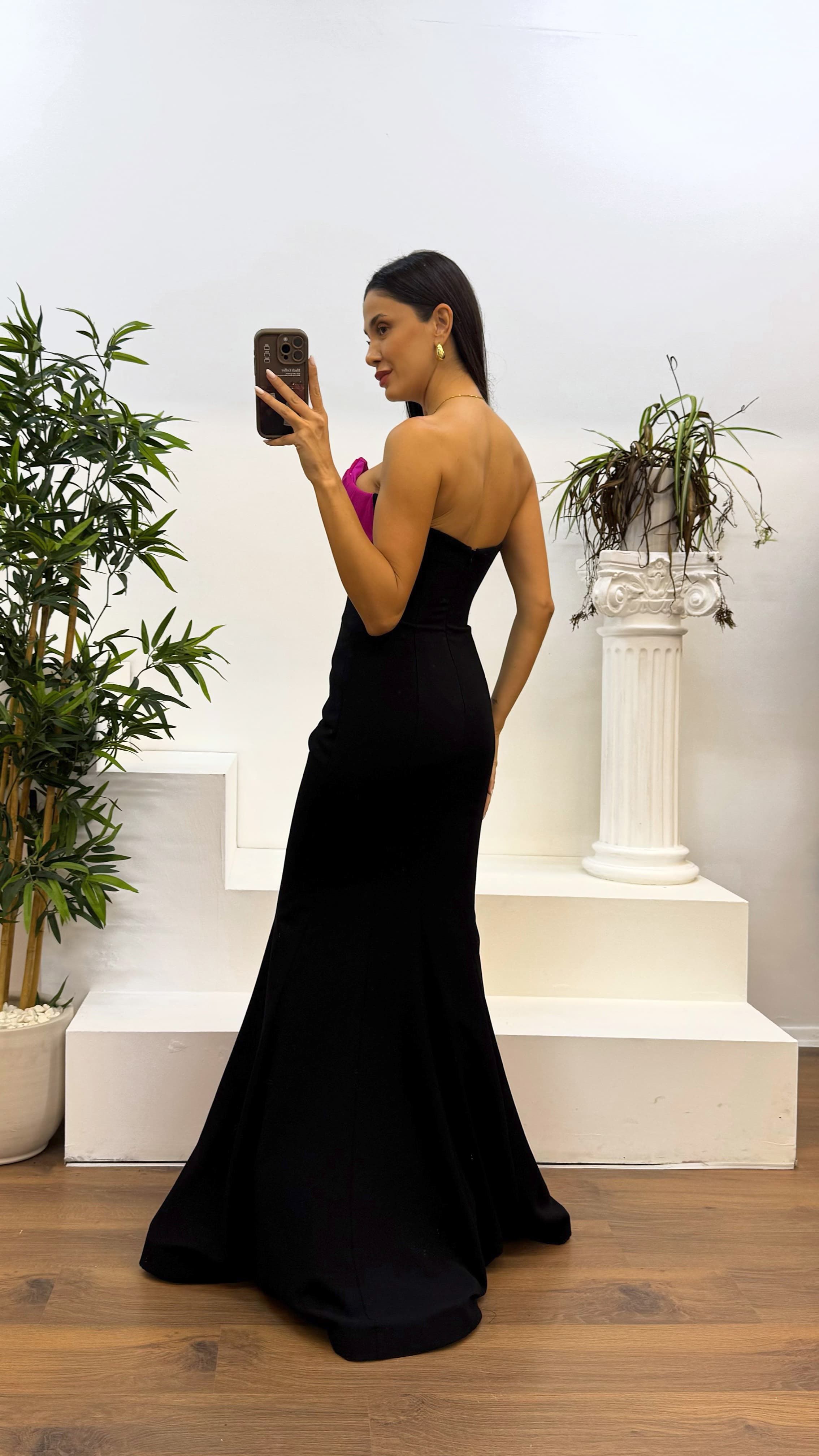 Strapless Floral Detail Evening Dress