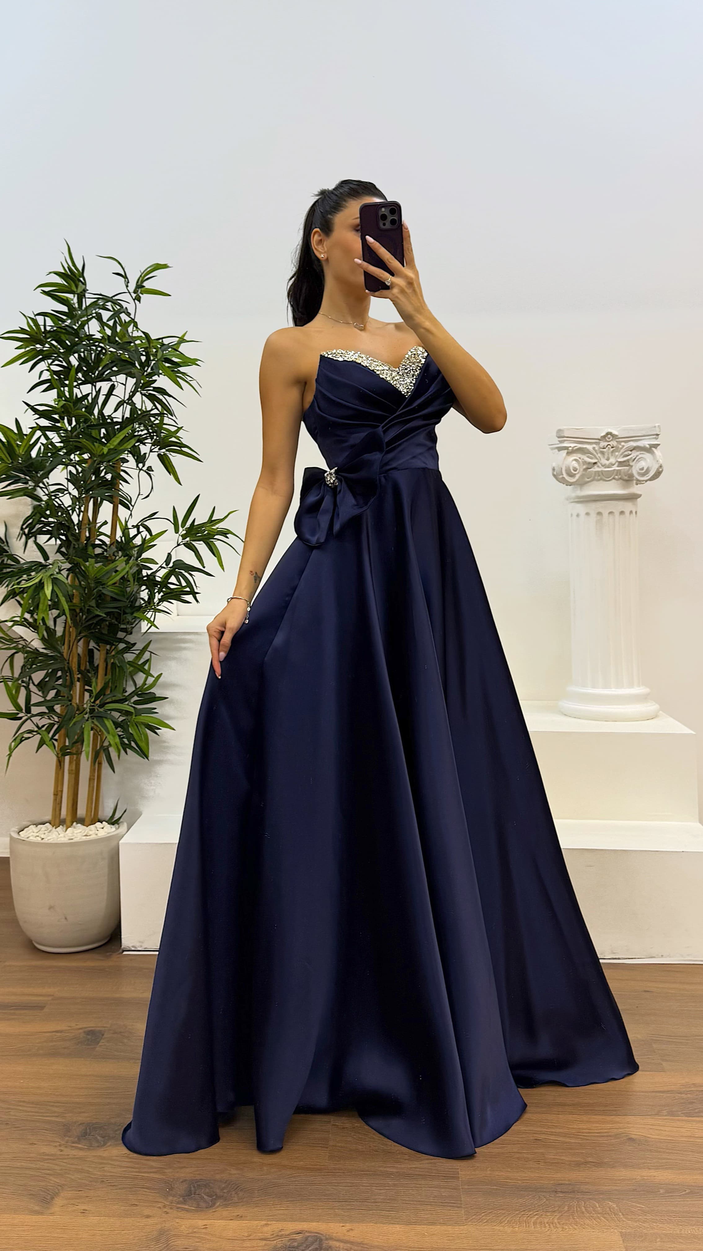 Strapless Bow Detail Evening Dress