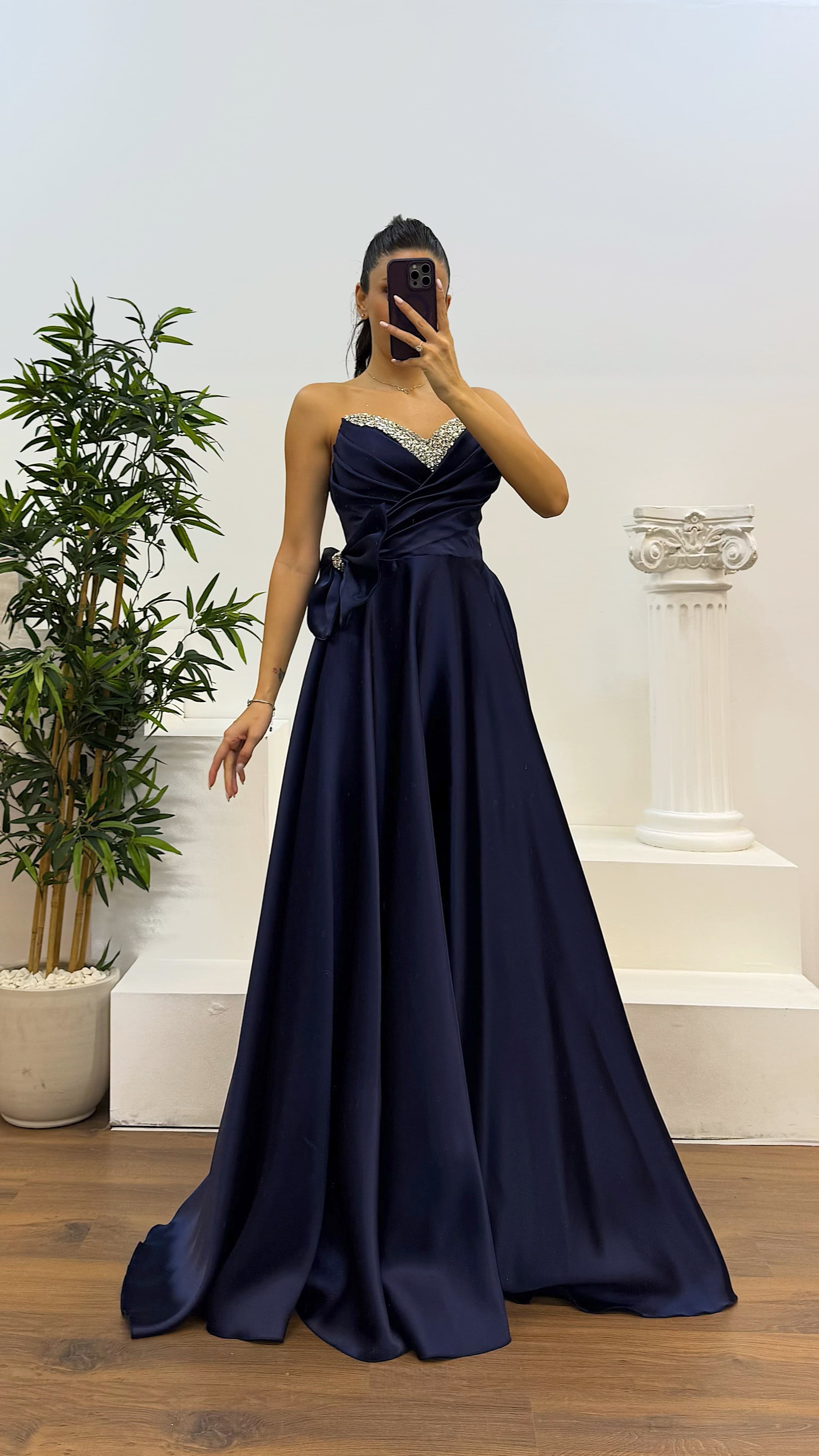 Strapless Bow Detail Evening Dress