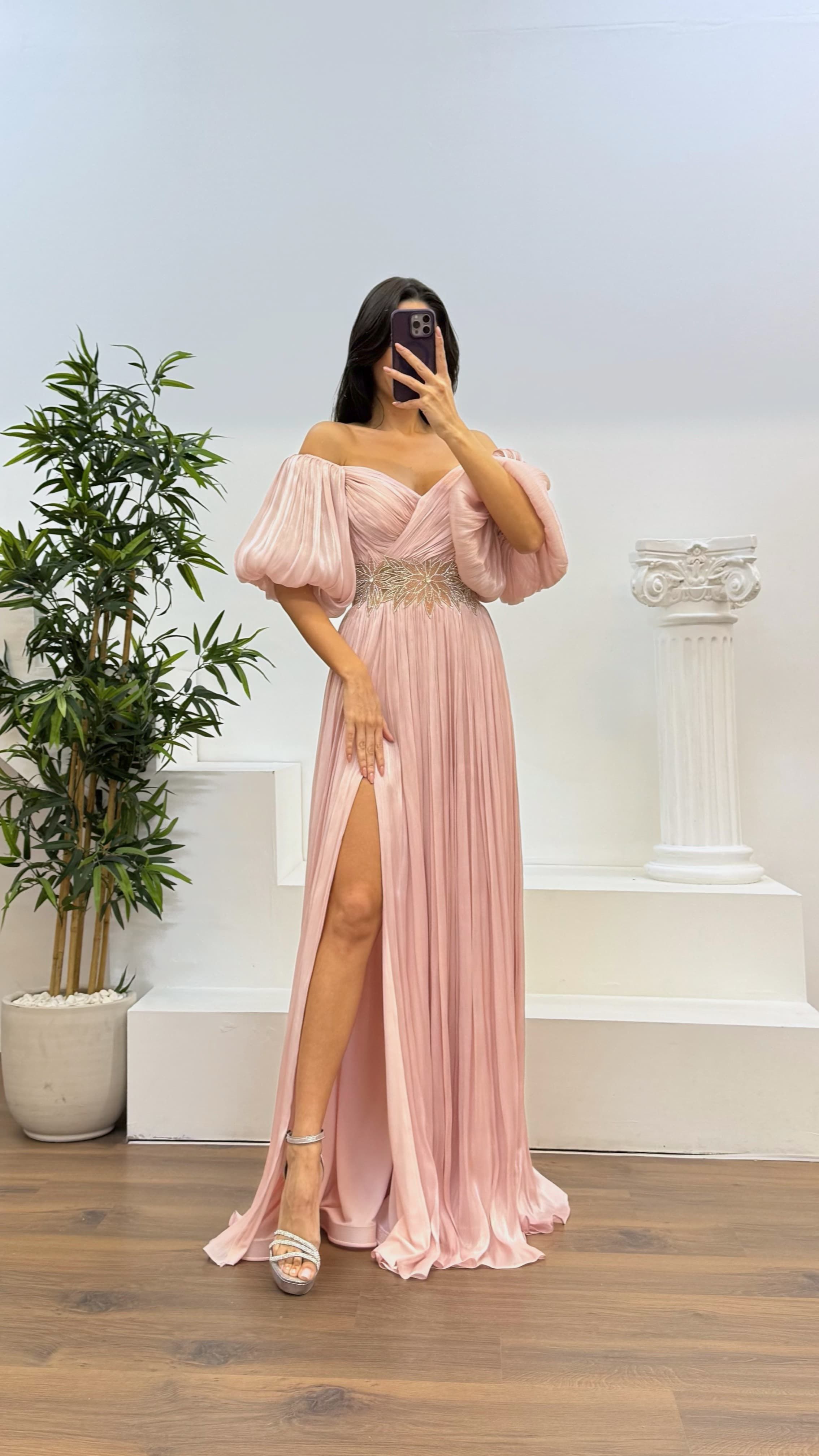[Copy]Green Asymmetric Cut Waist Bow Evening Dress