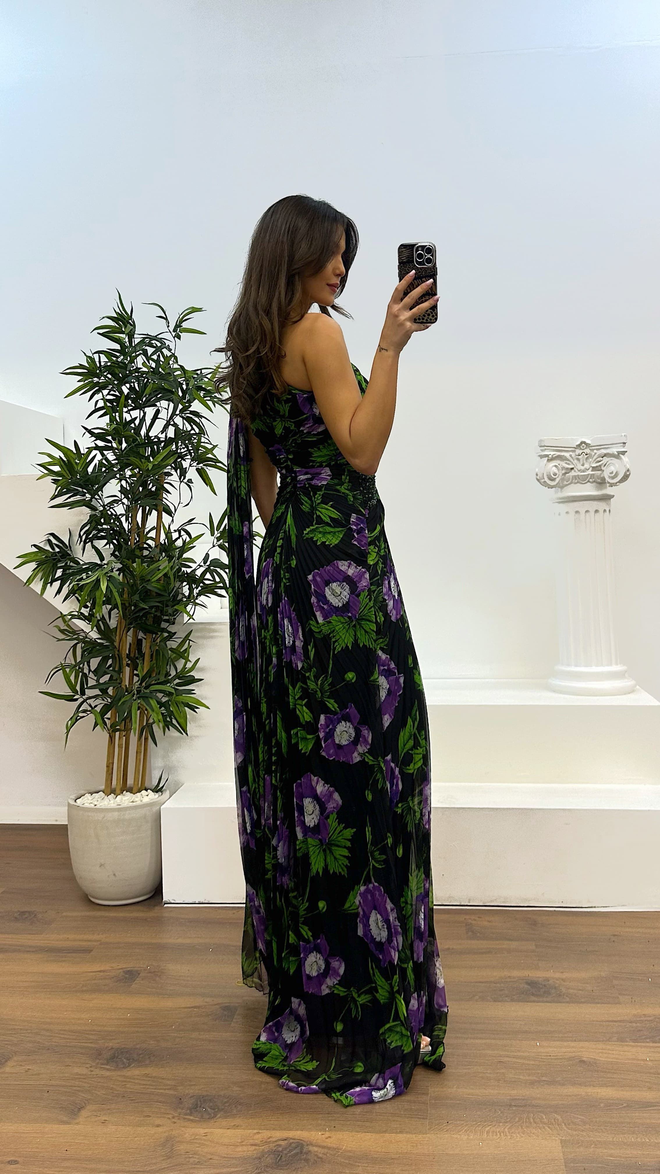 One Shoulder Pleated Chiffon Evening Dress