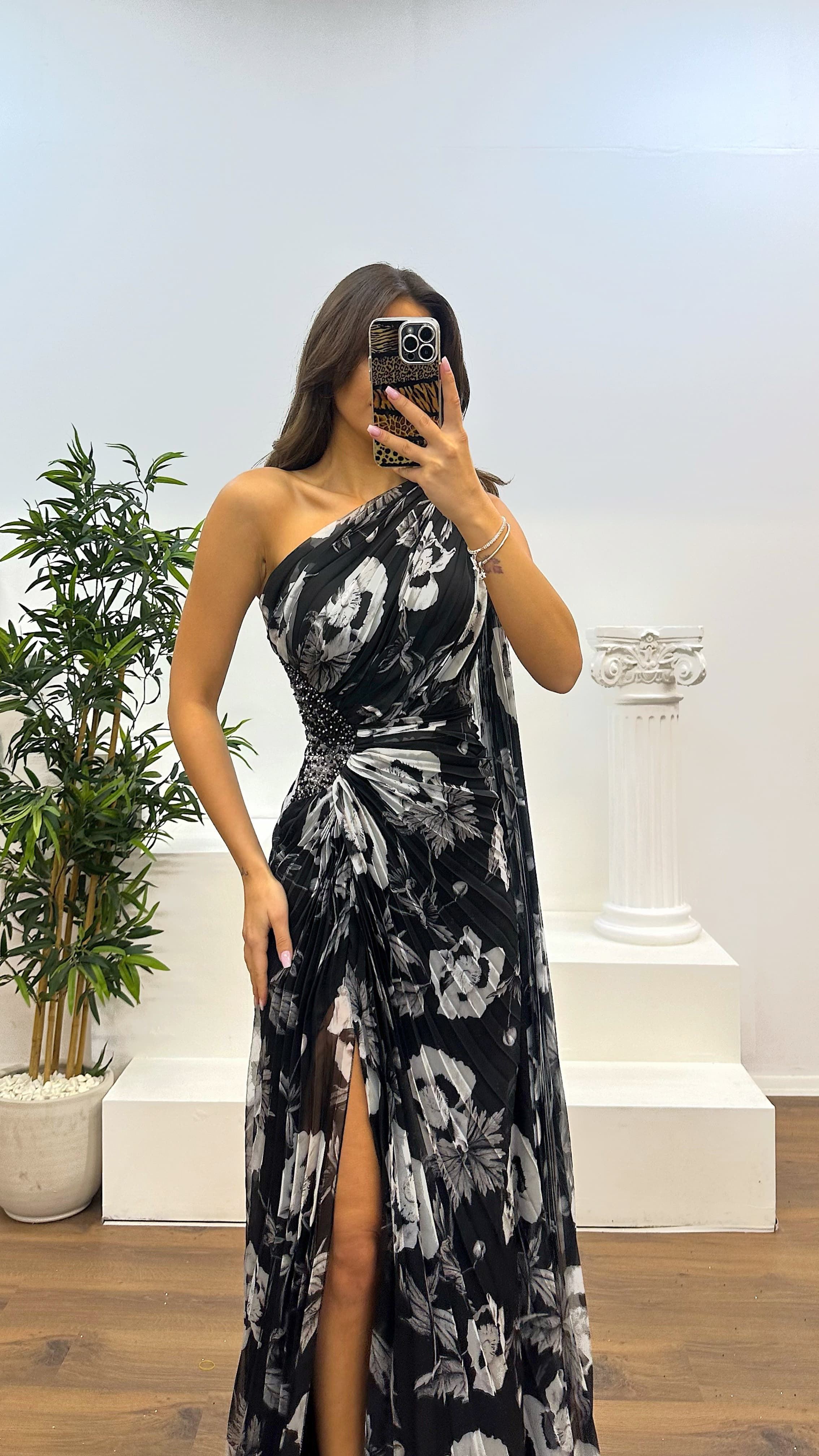 One Shoulder Pleated Chiffon Evening Dress