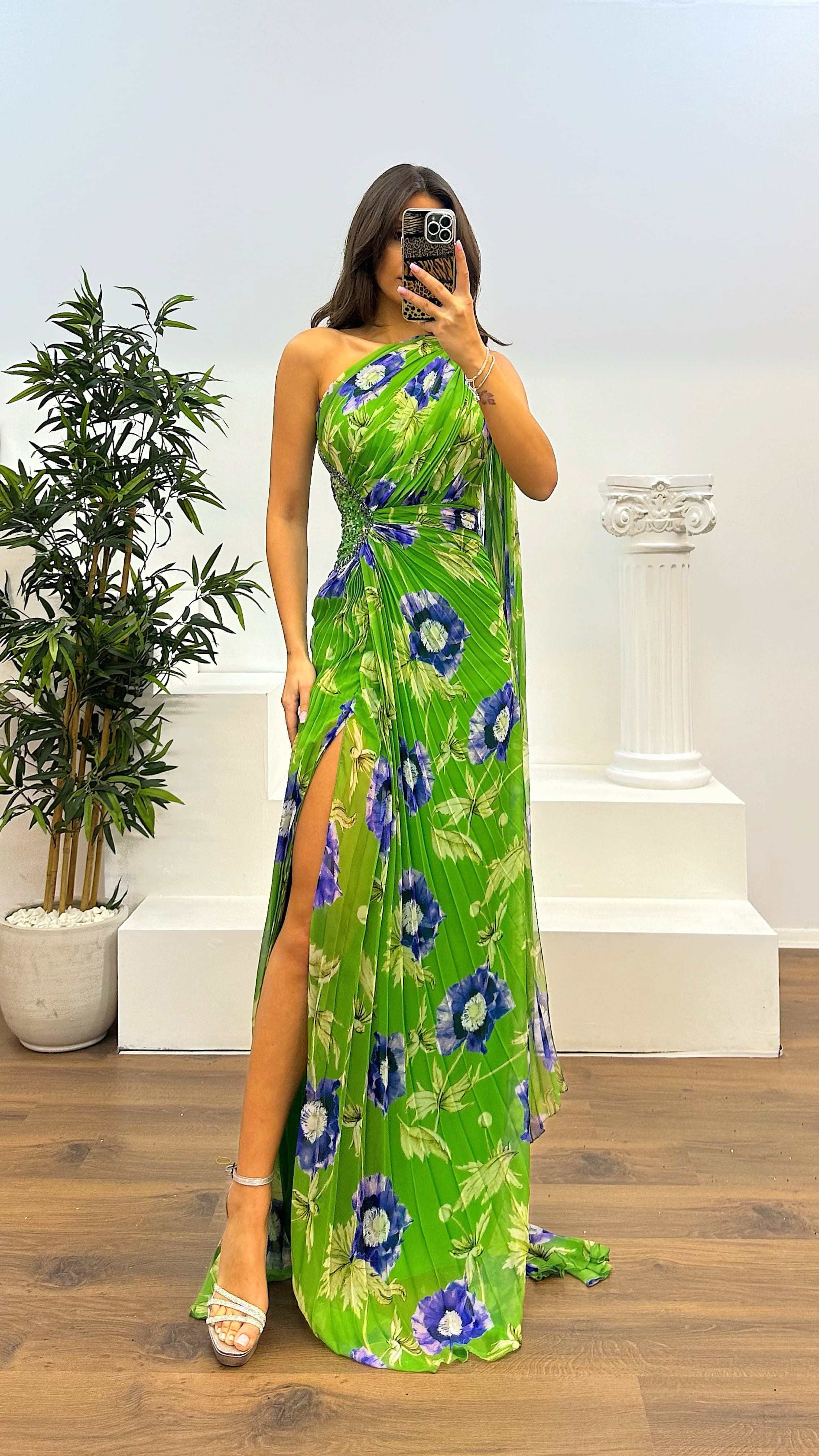 One Shoulder Pleated Chiffon Evening Dress