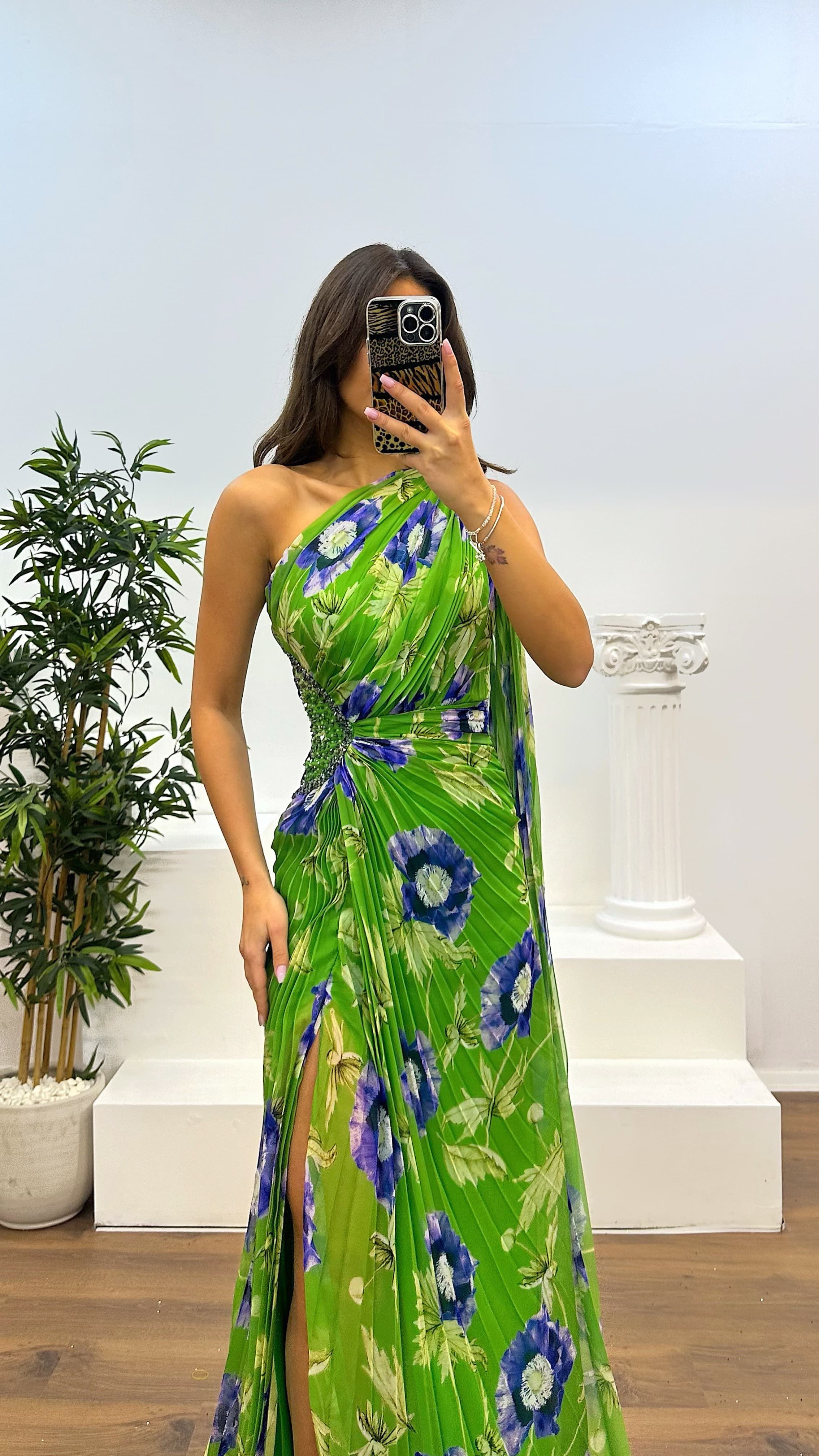One Shoulder Pleated Chiffon Evening Dress