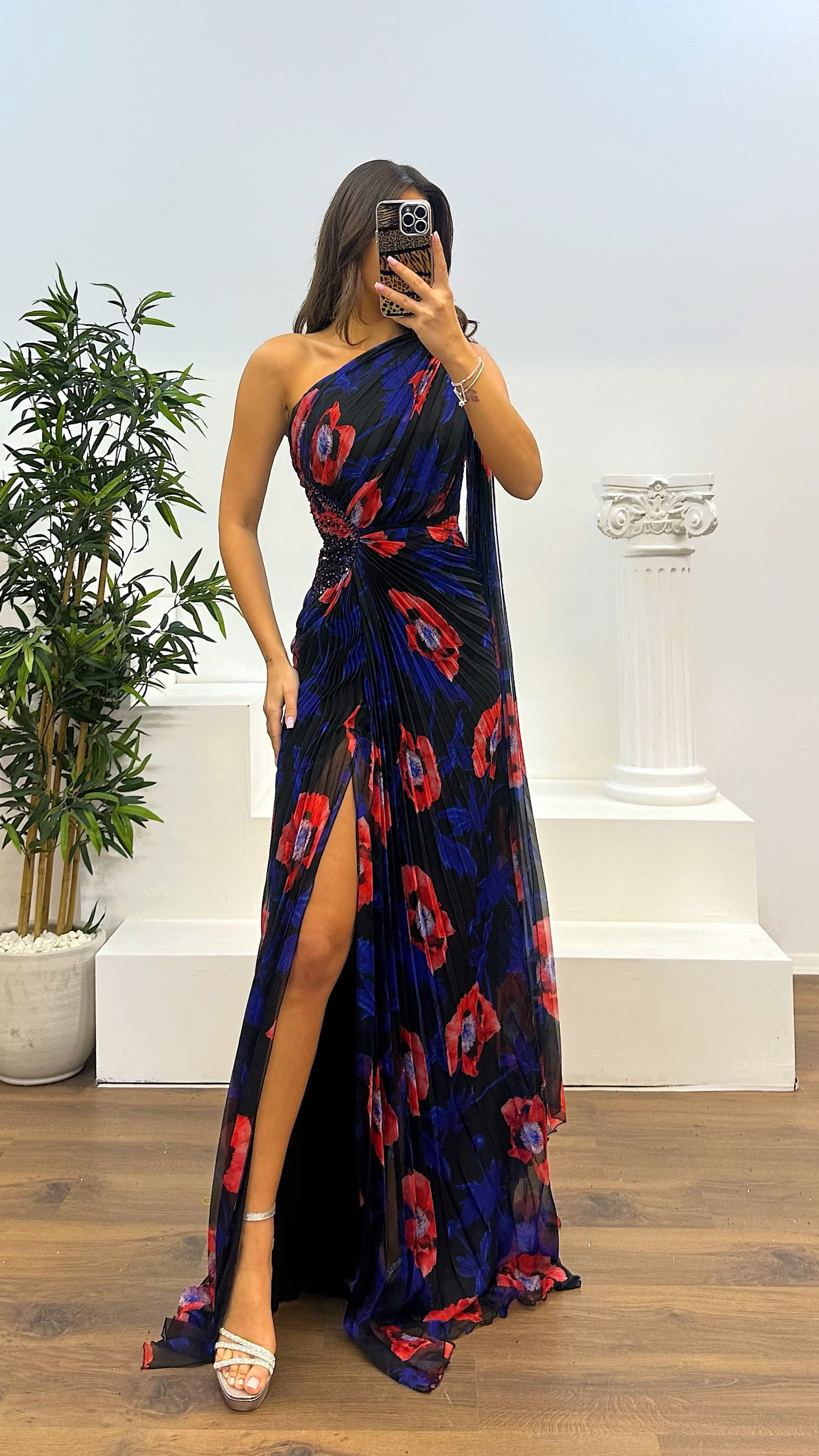 One Shoulder Pleated Chiffon Evening Dress