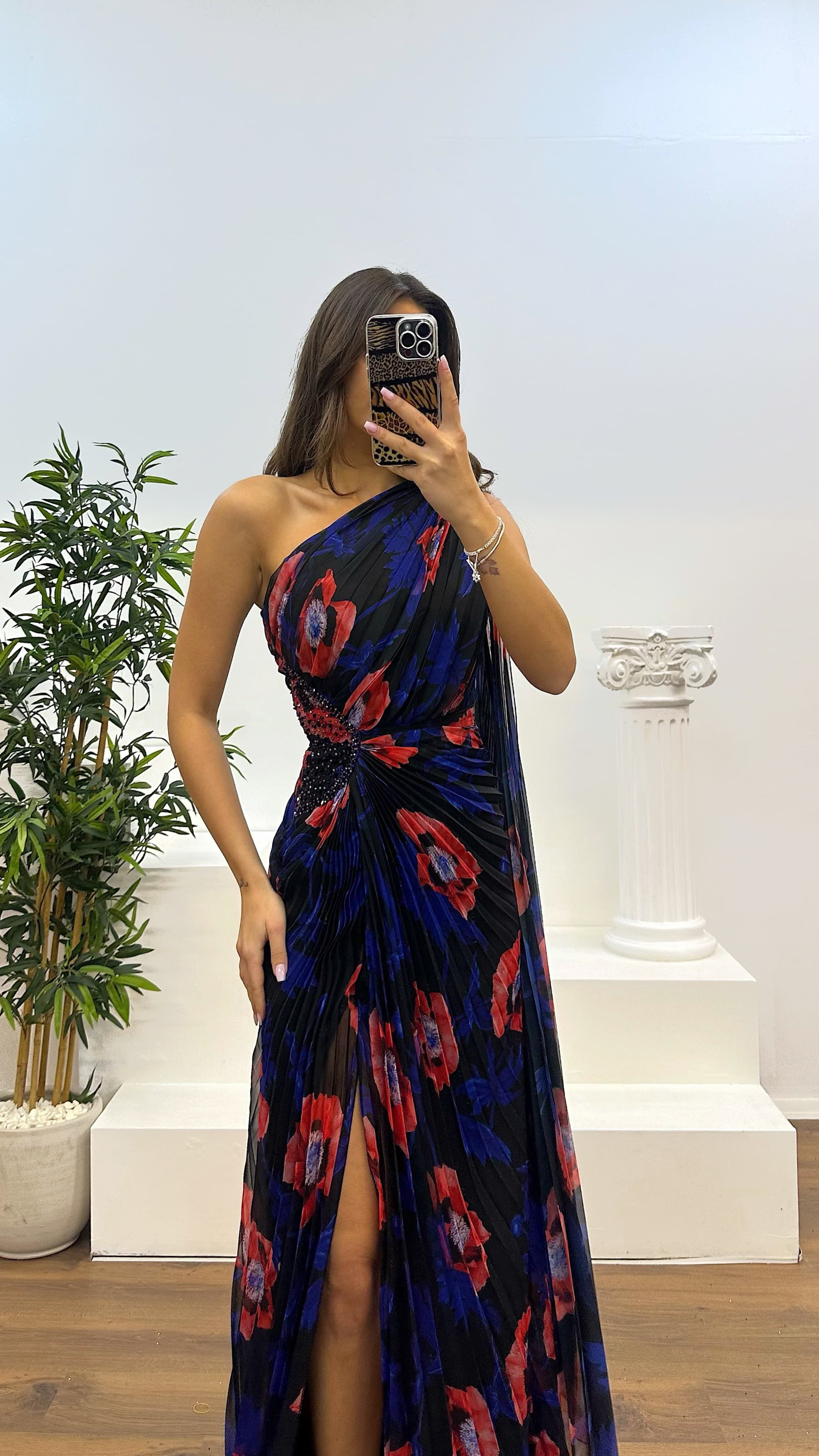 One Shoulder Pleated Chiffon Evening Dress