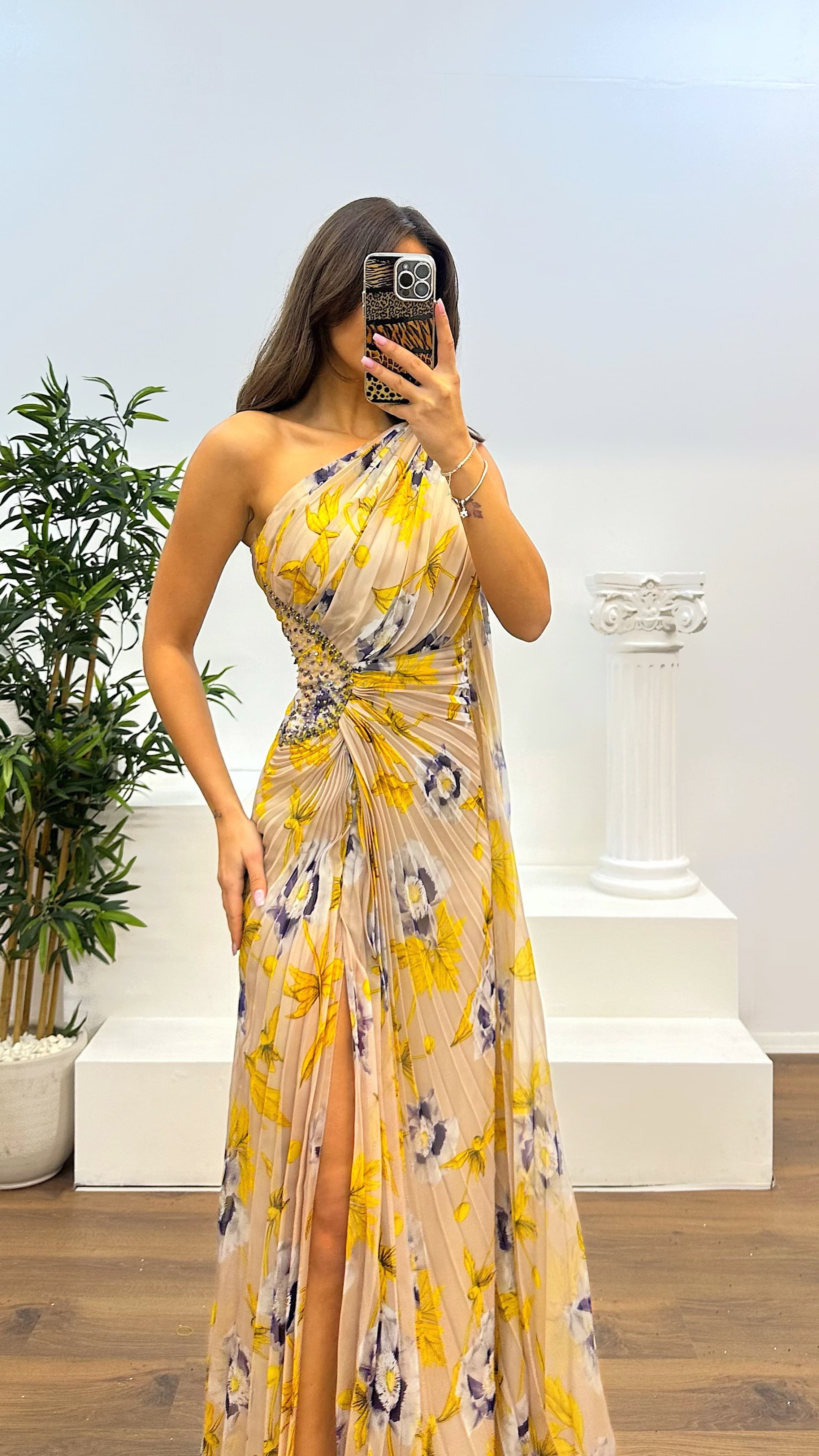One Shoulder Pleated Chiffon Evening Dress