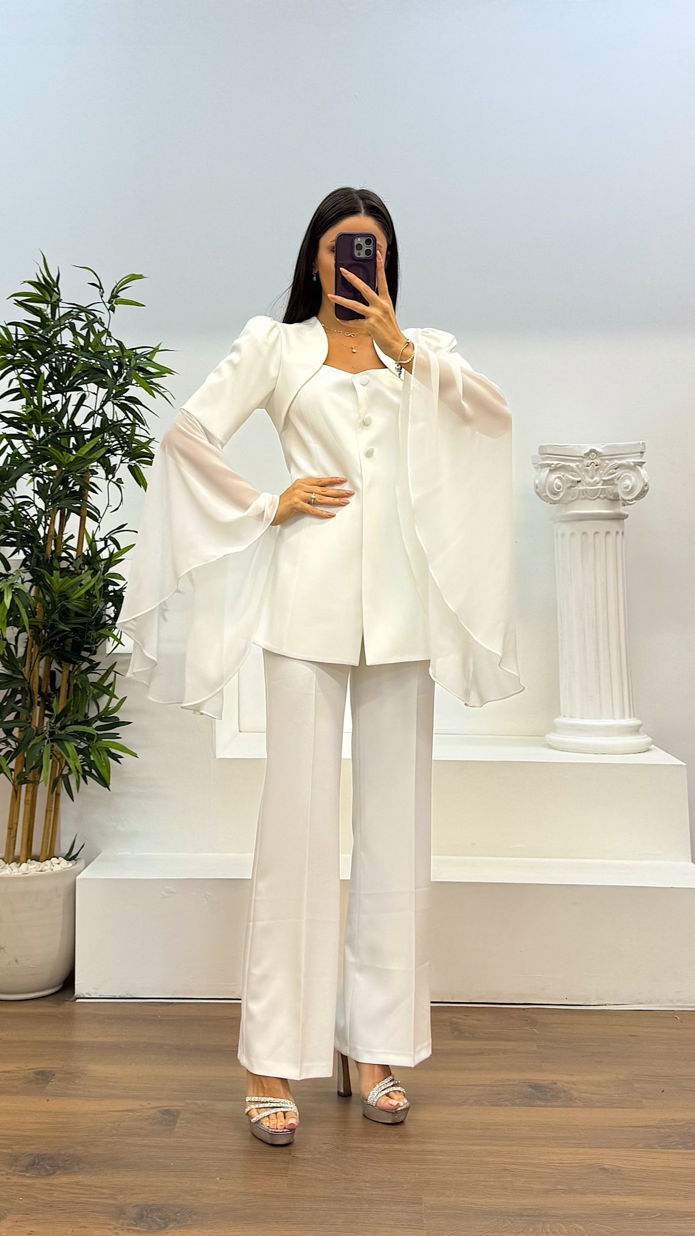 Sleeve Chiffon Detail Evening Dress Set