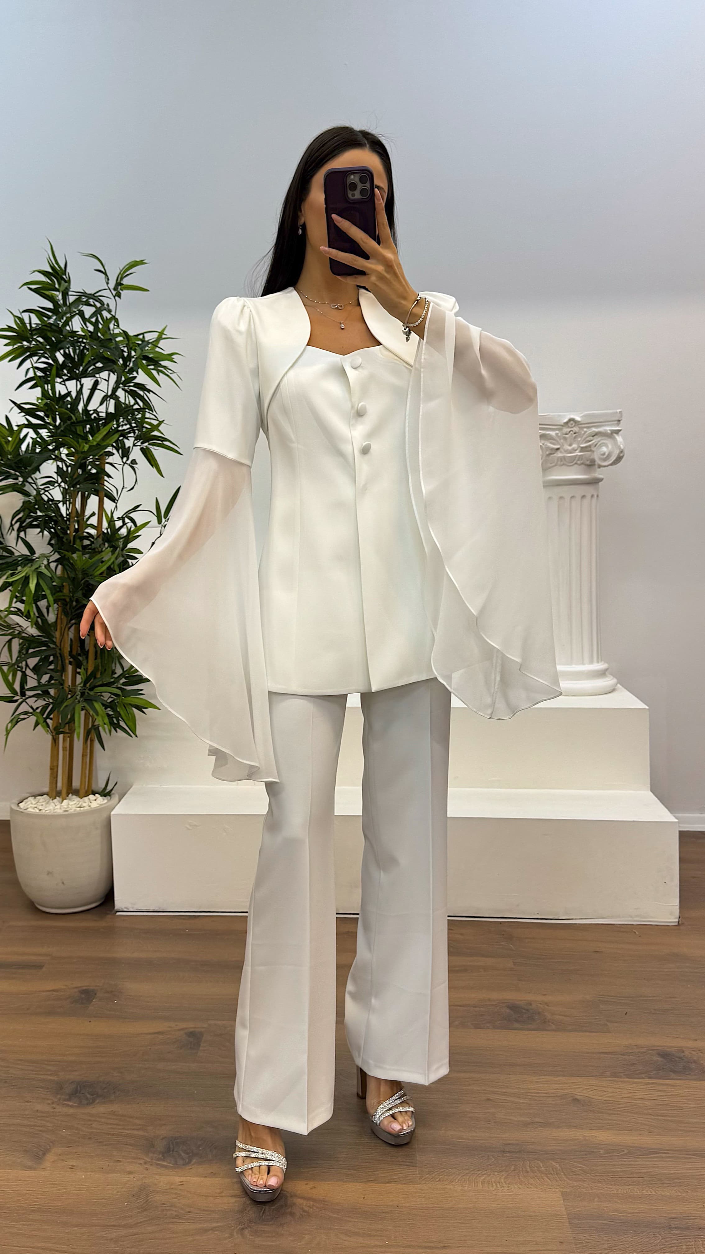 Sleeve Chiffon Detail Evening Dress Set