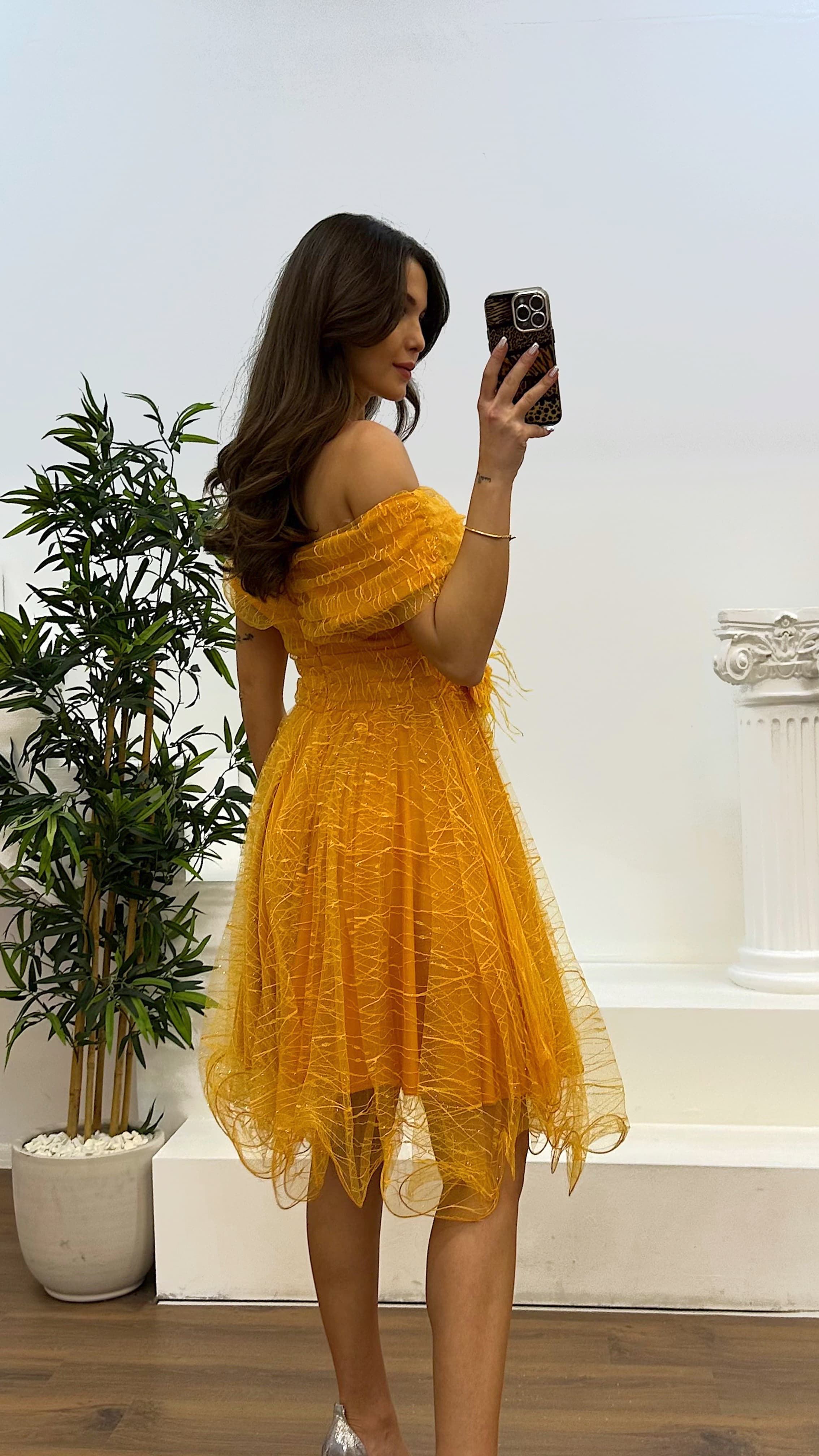 Madonna Collar Tulle Mini Evening Dress