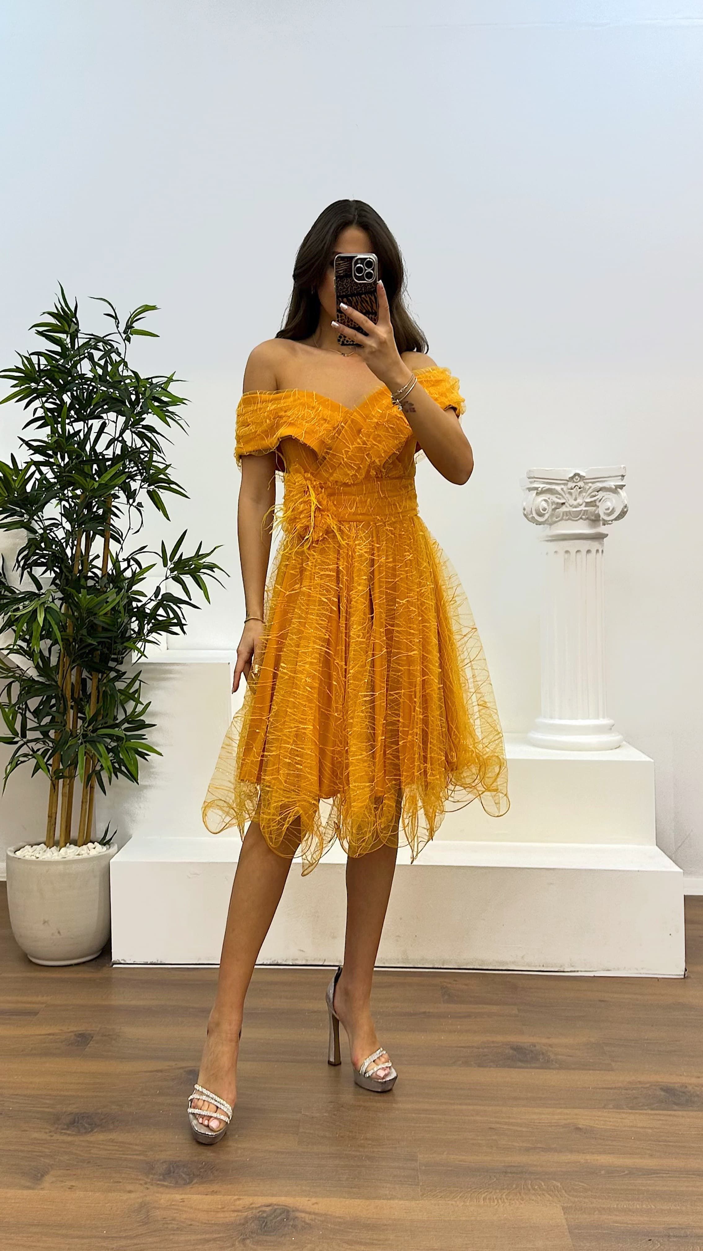 Madonna Collar Tulle Mini Evening Dress