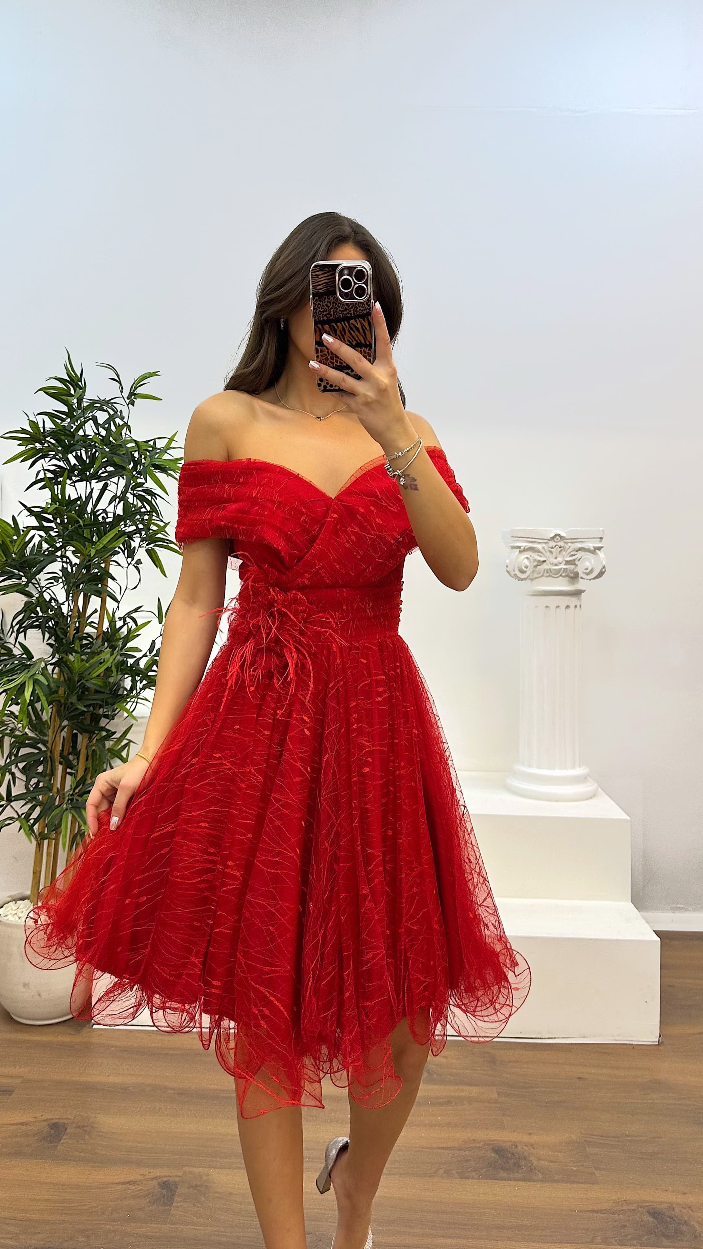 Madonna Collar Tulle Mini Evening Dress