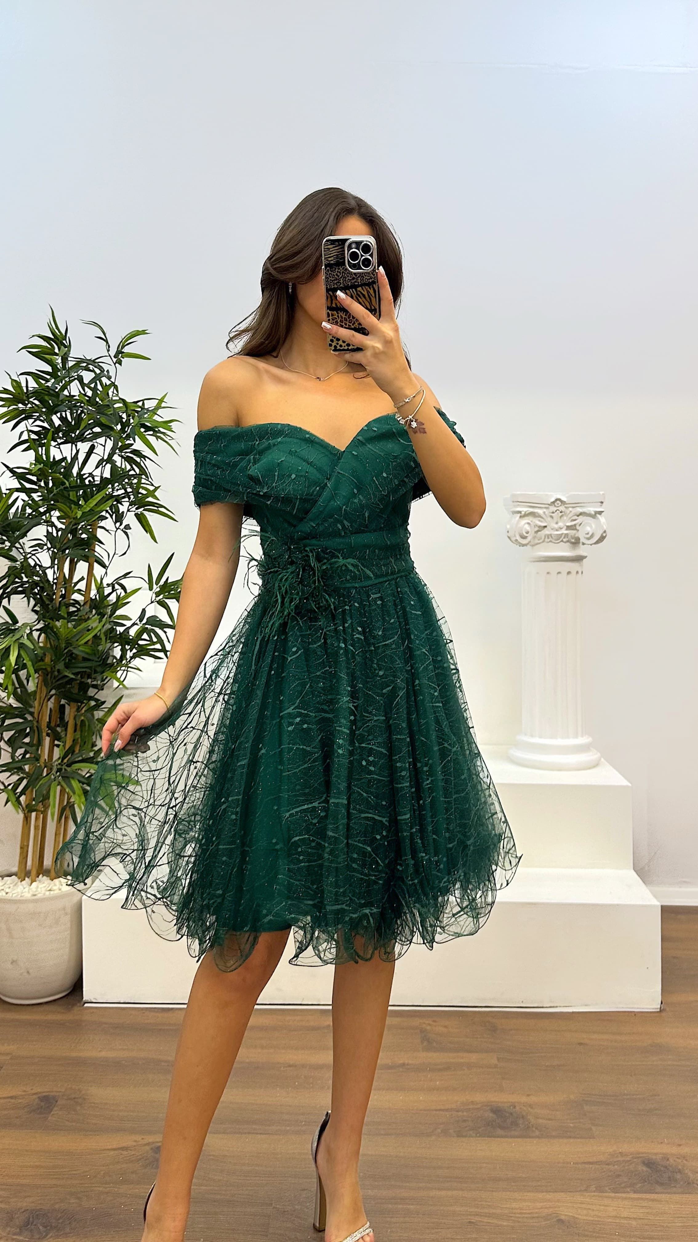 Madonna Collar Tulle Mini Evening Dress