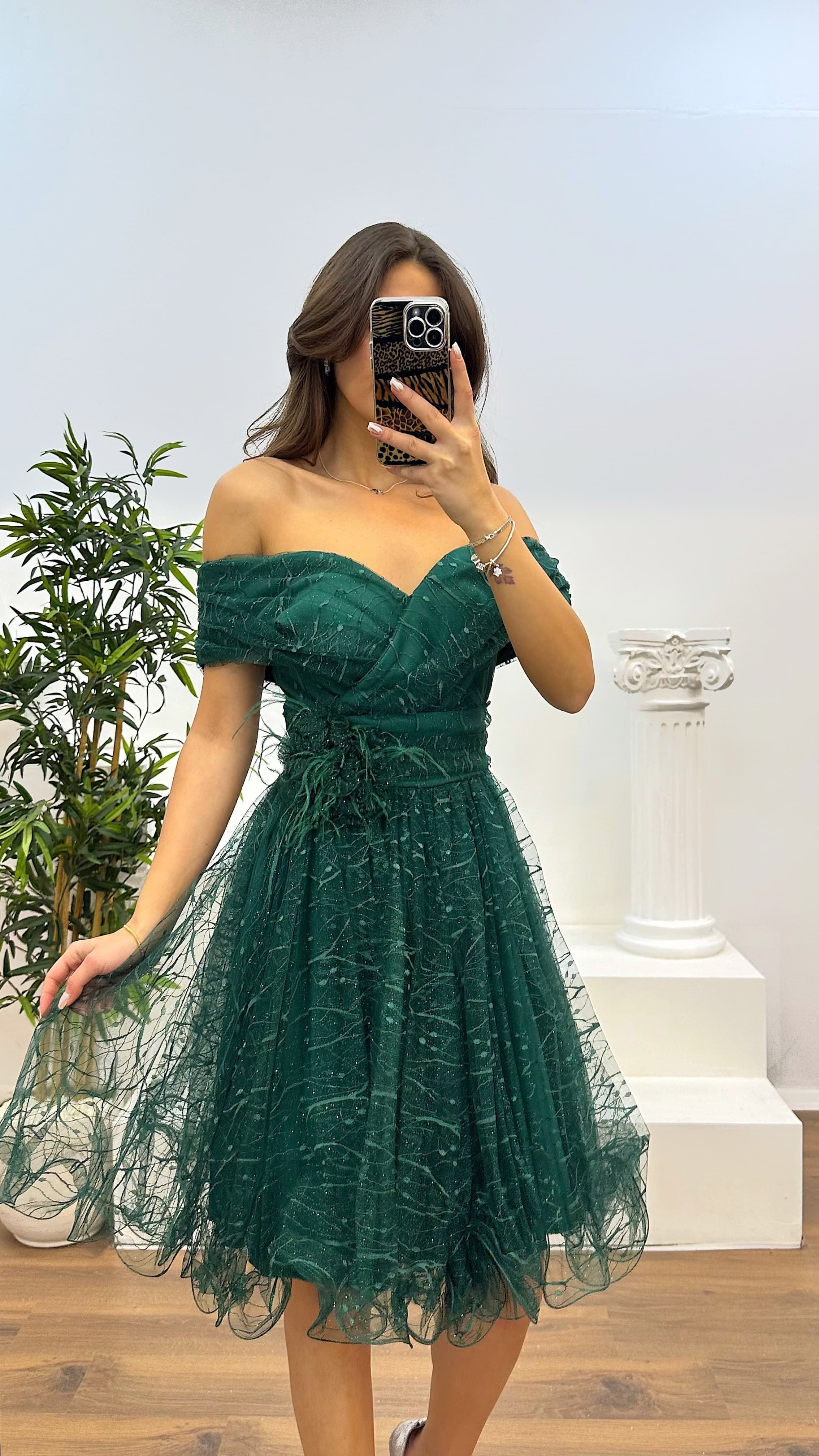 Madonna Collar Tulle Mini Evening Dress