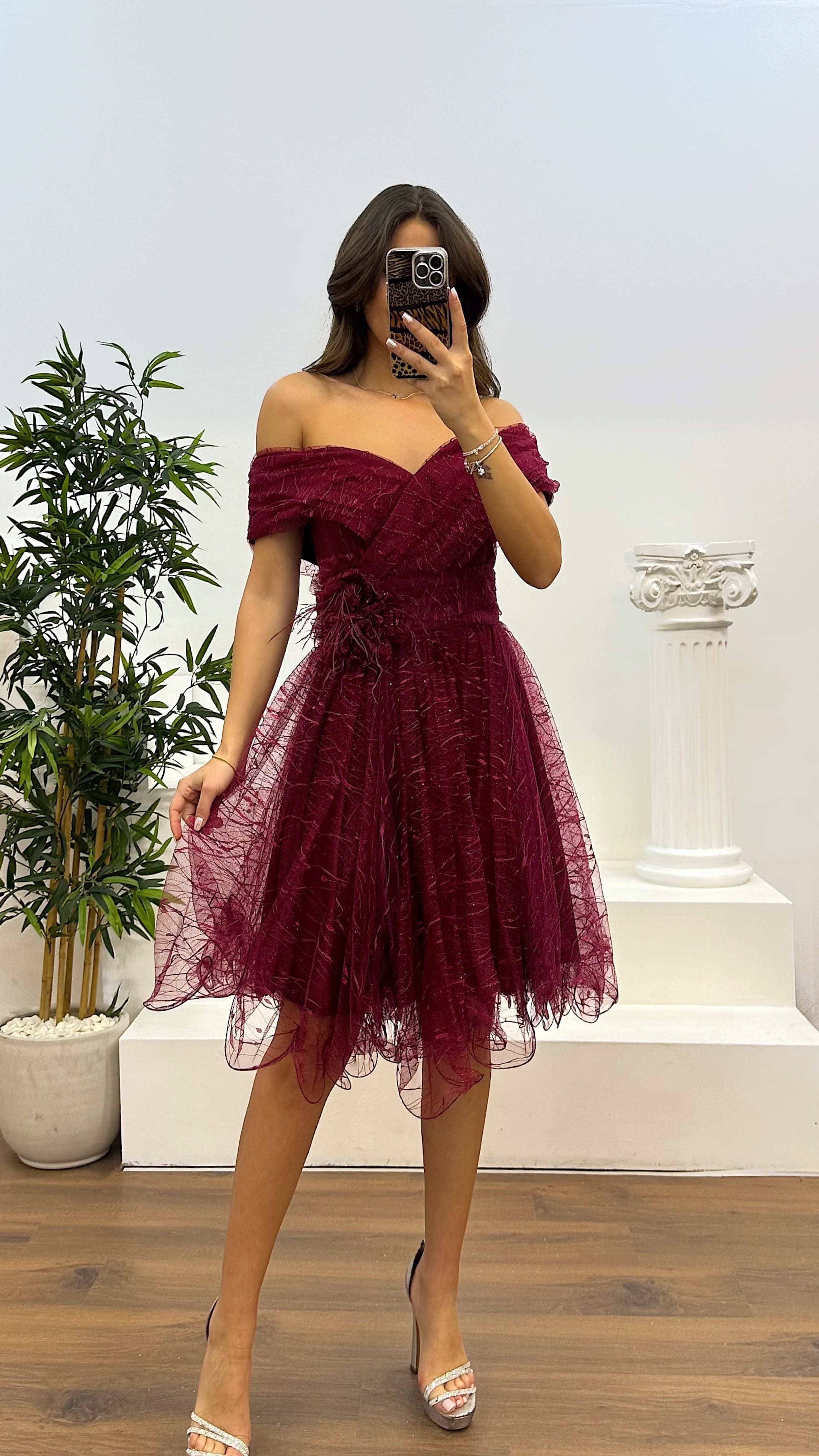 Madonna Collar Tulle Mini Evening Dress