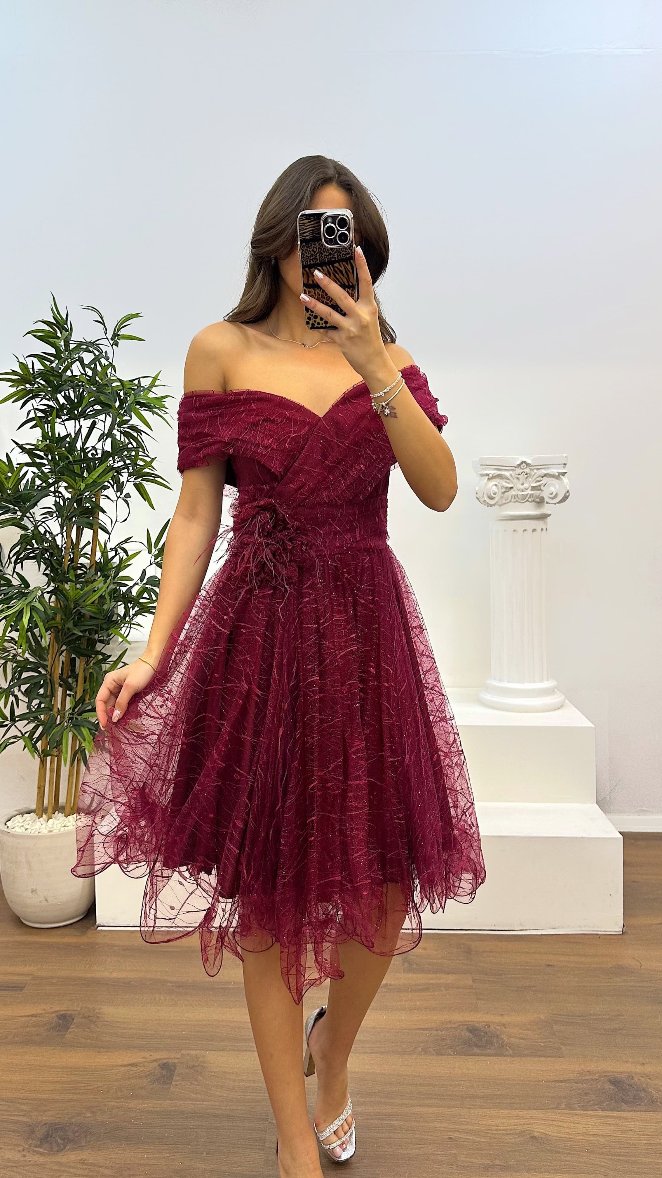Madonna Collar Tulle Mini Evening Dress