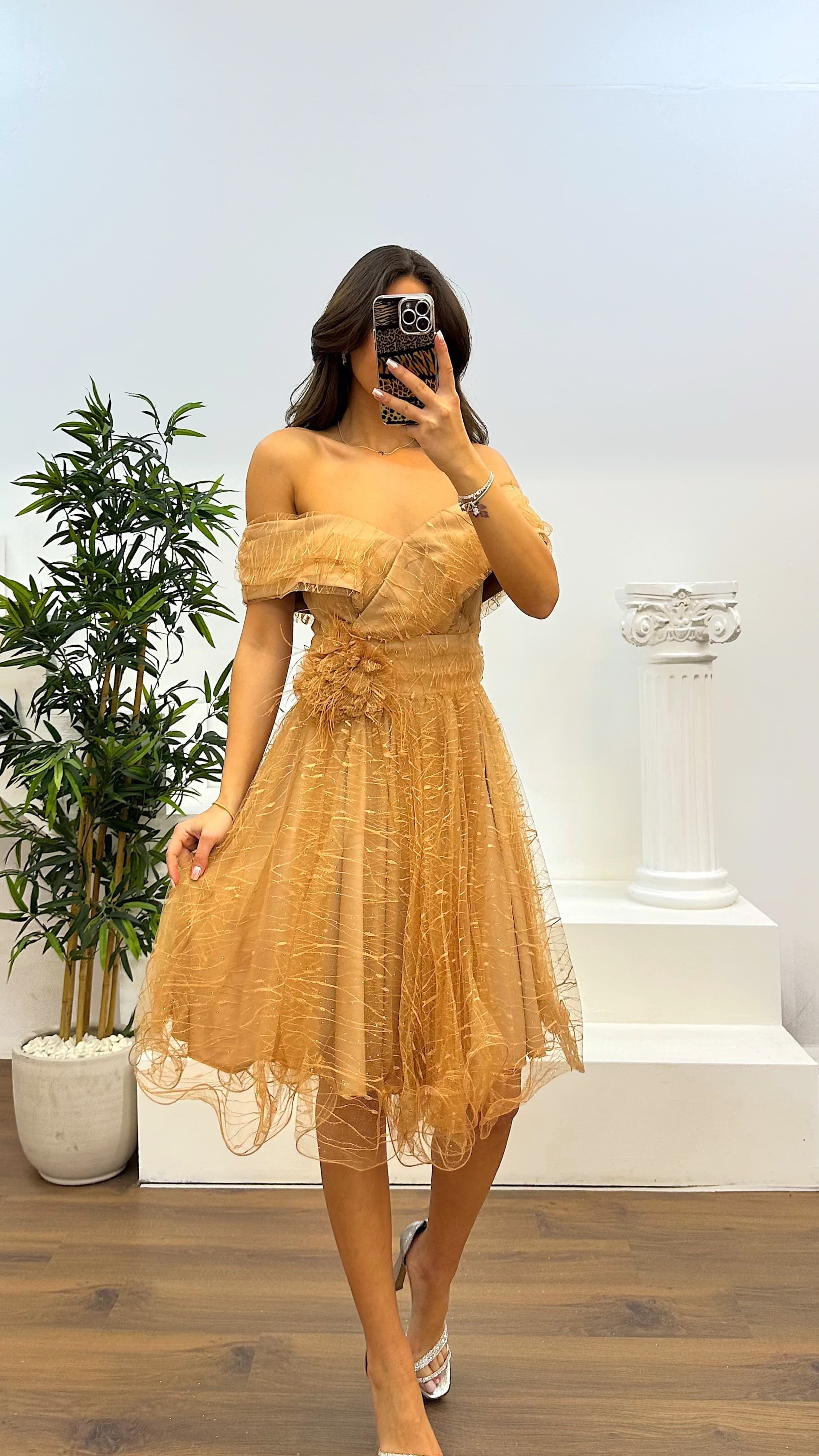 Madonna Collar Tulle Mini Evening Dress