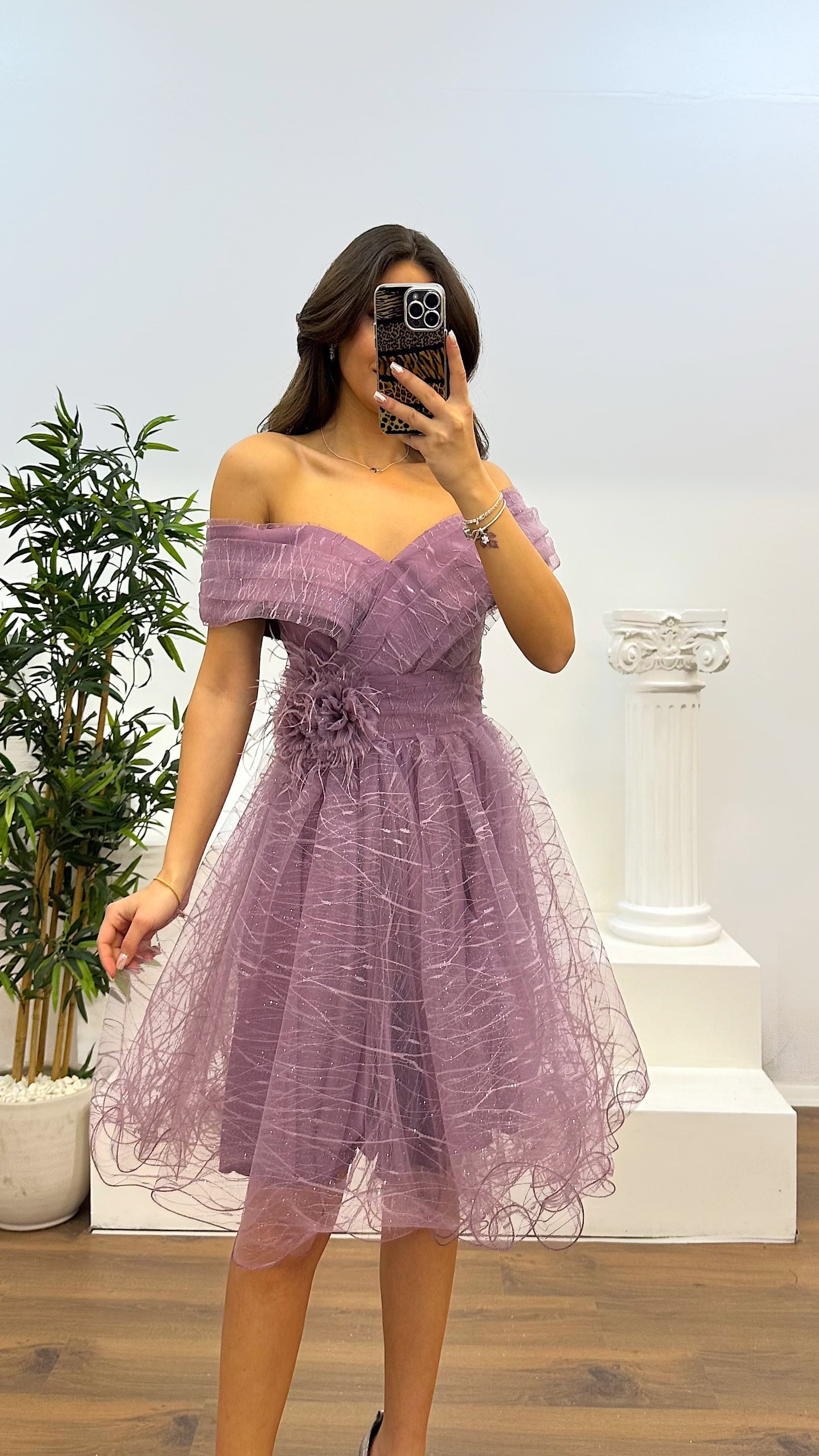 Madonna Collar Tulle Mini Evening Dress