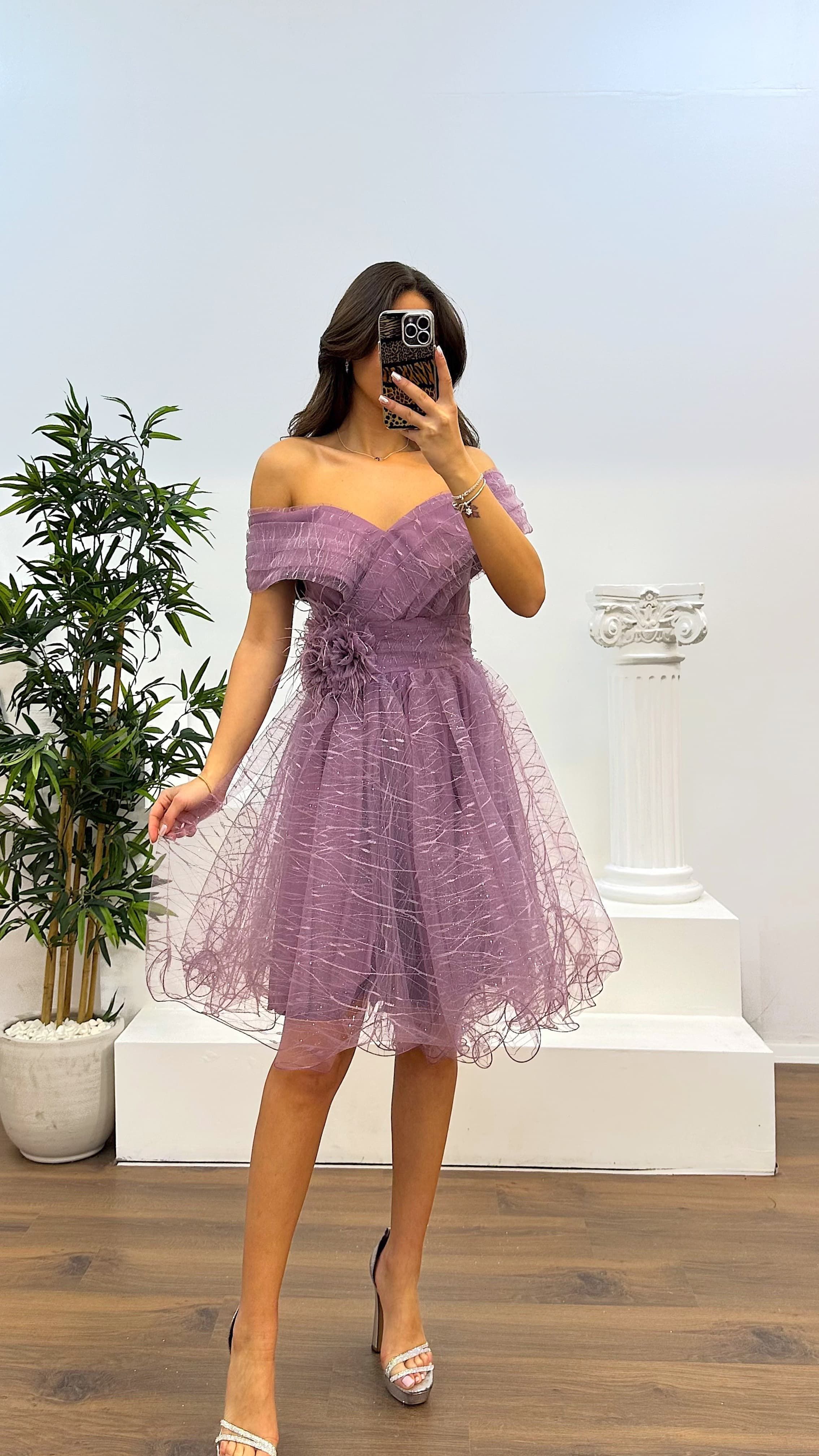 Madonna Collar Tulle Mini Evening Dress